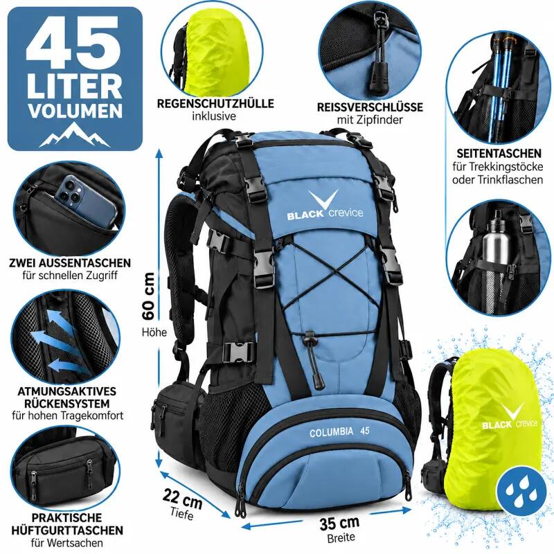 Trekking Rucksack 45 Liter Black Crevice Blau Backpacker 2/6