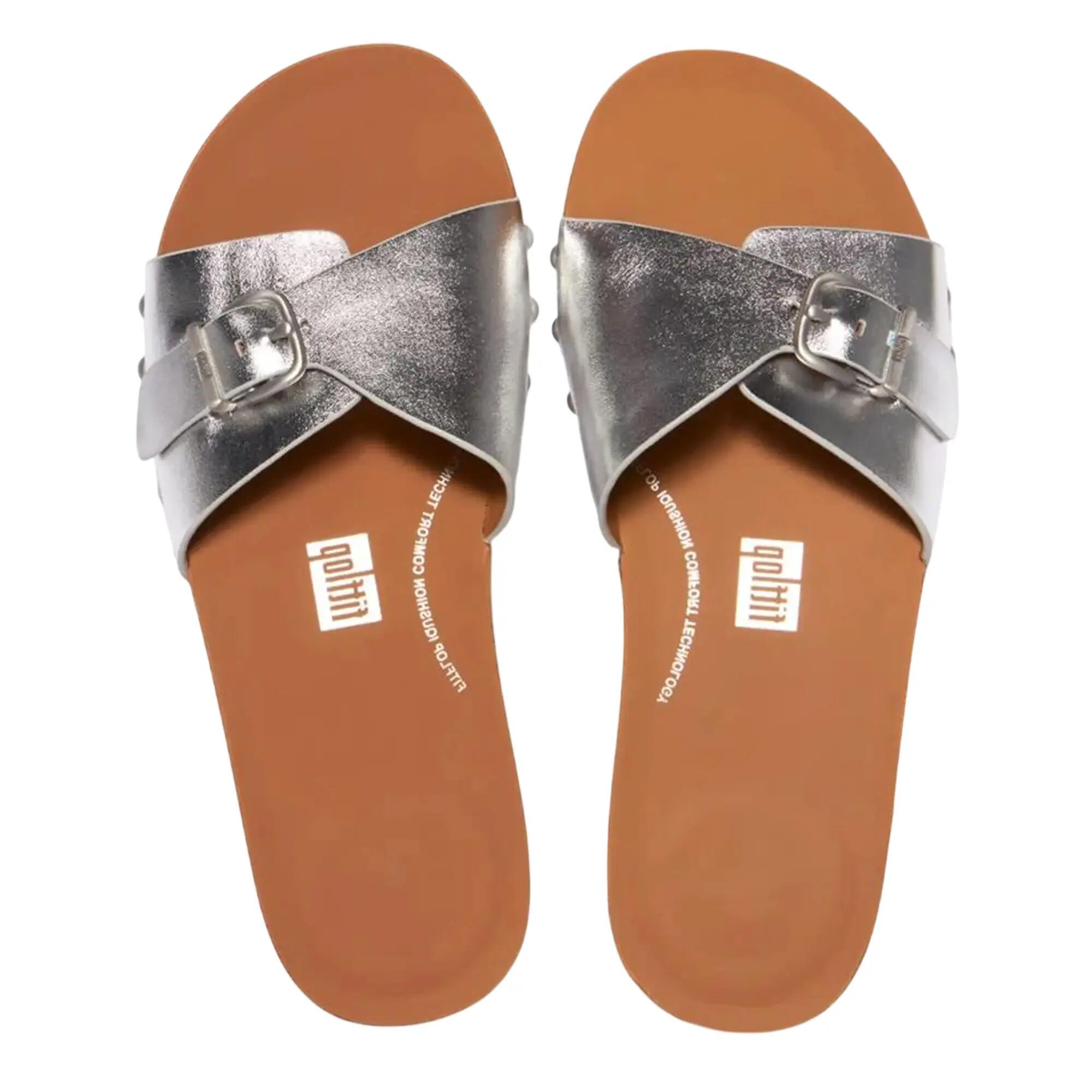 IQushionsandalen met metalen gesp van leer voor dames (Zilver) 3/3