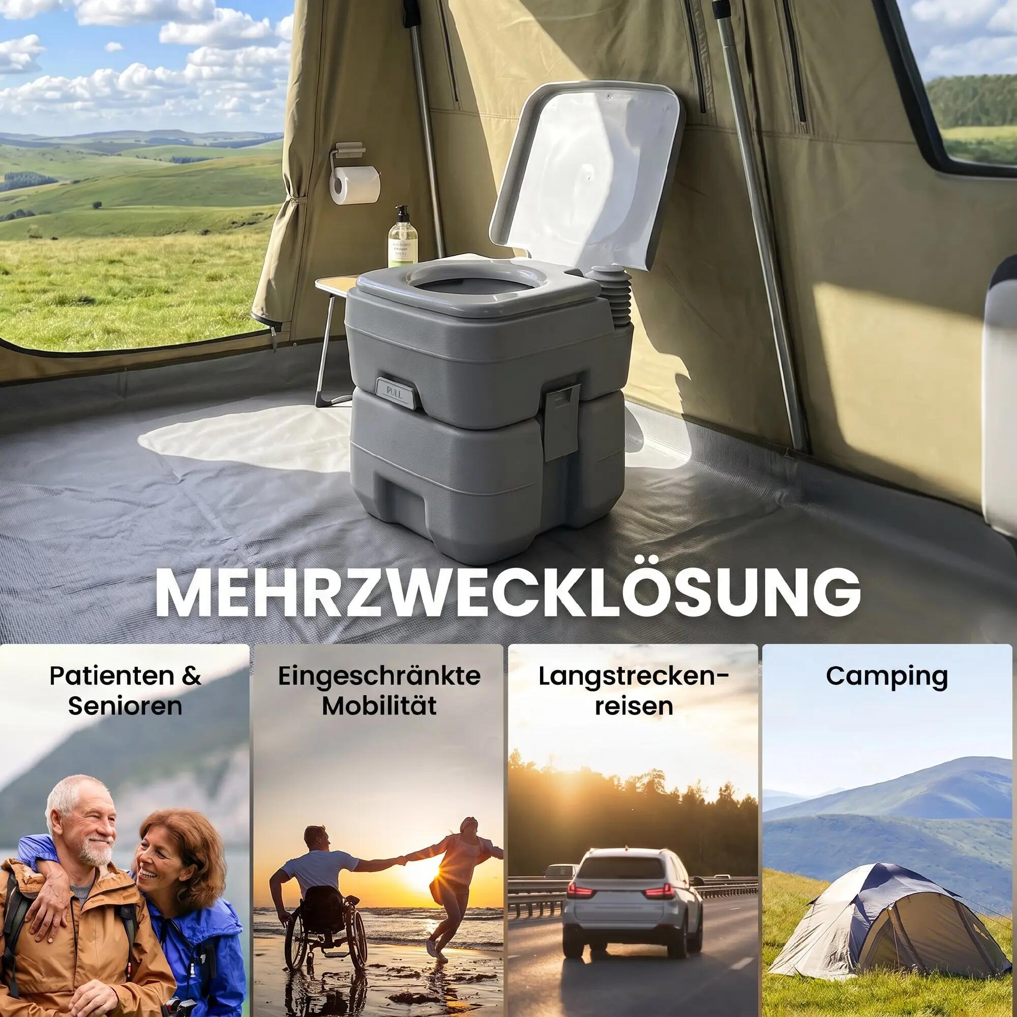 Toilettes de camping portables de 20 L, avec chasse d'eau et réservoir d'eaux us 9/9