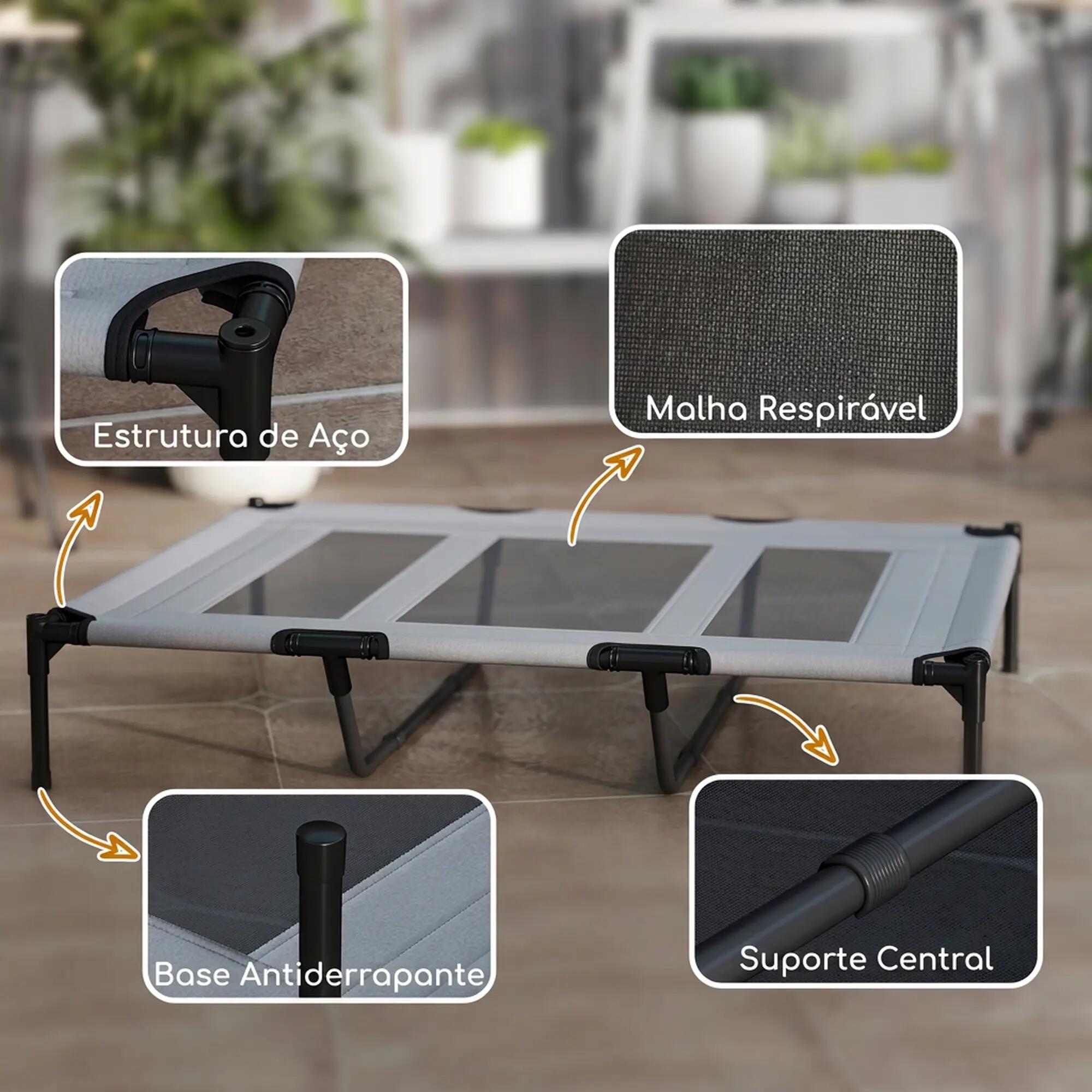 Cama elevada para cães 122x92x23 cm preto PawHut 7/9