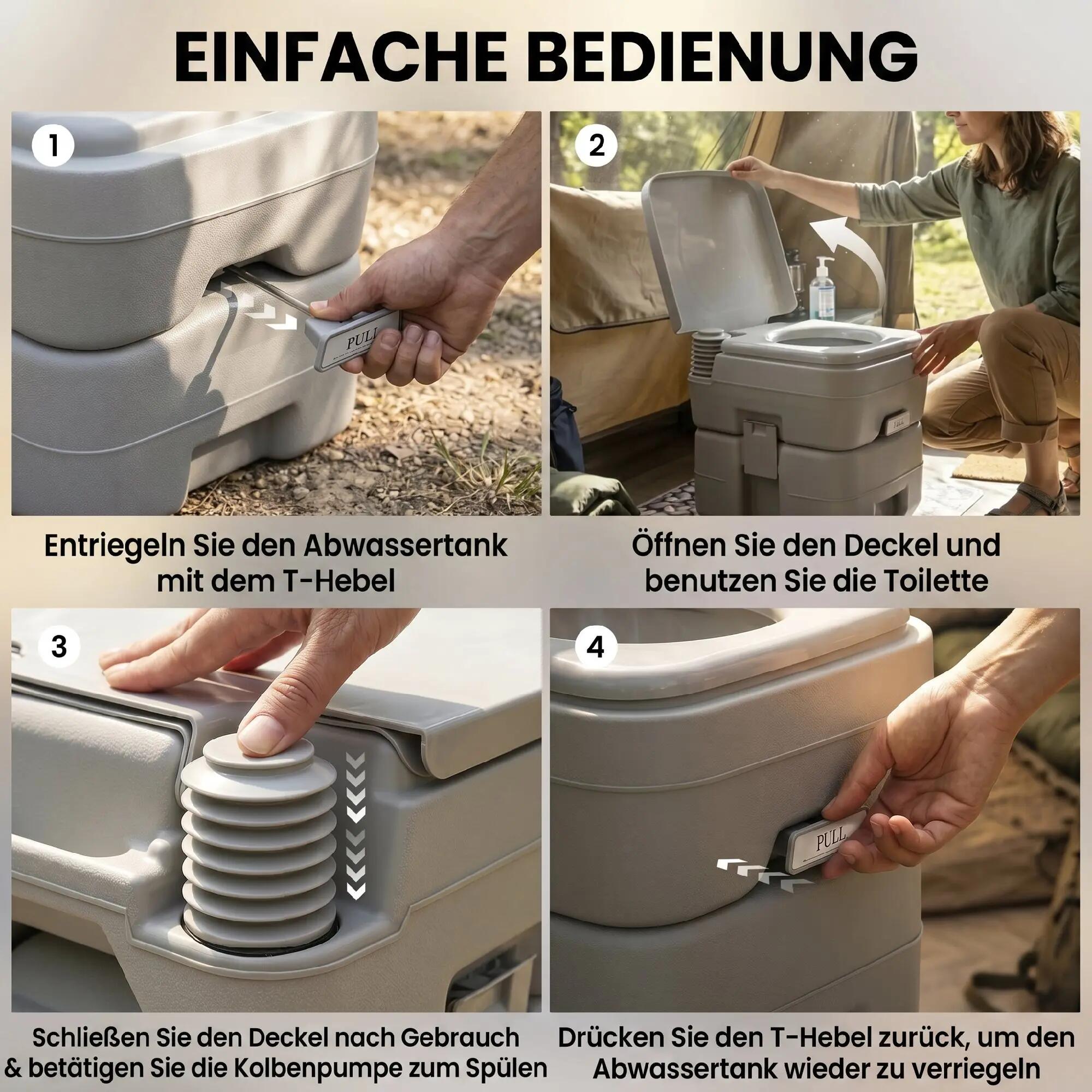 Toilettes de camping portables de 20 L, avec chasse d'eau et réservoir d'eaux us 7/9