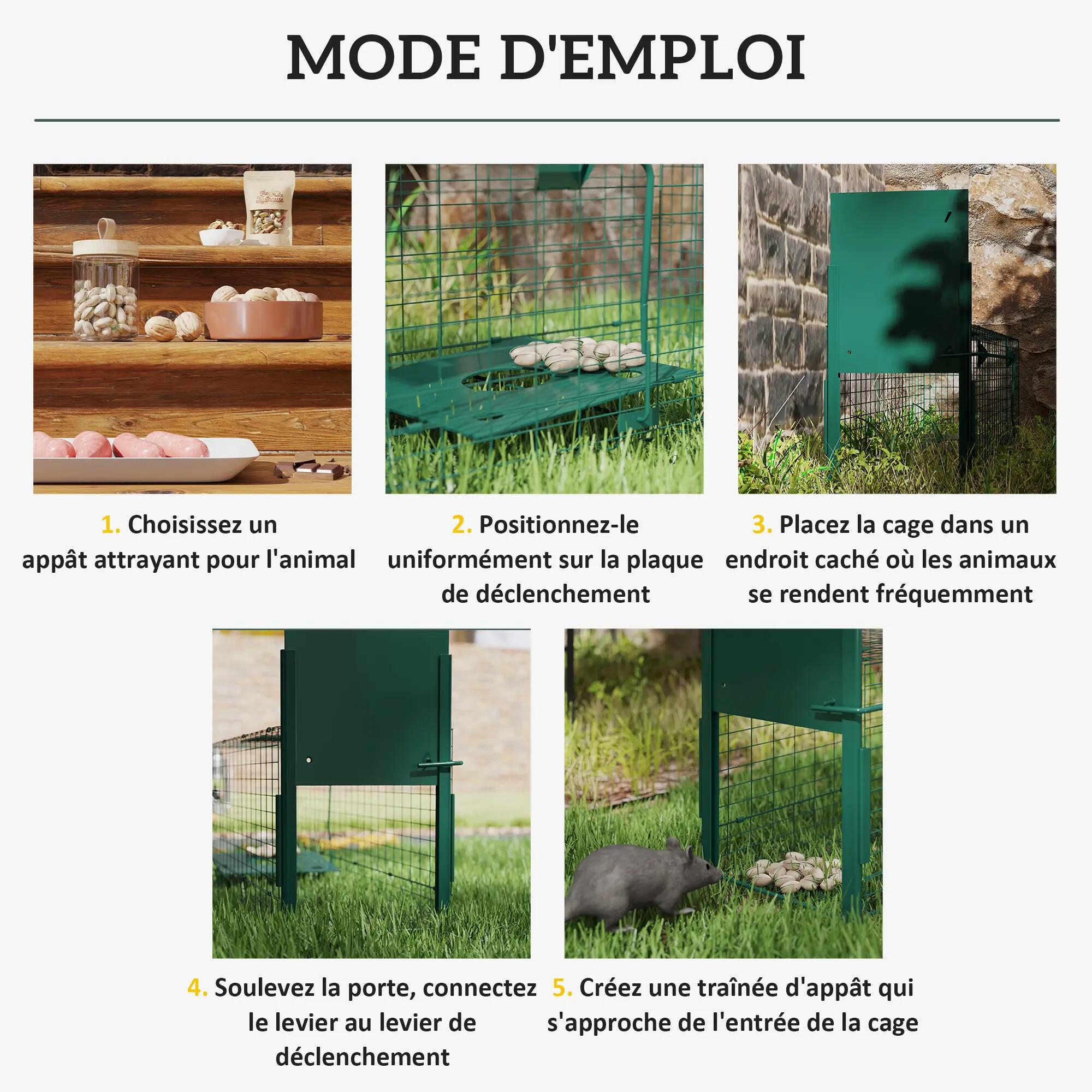 Cage attrape animaux nuisibles 1 entrée dim. 100L x 25l x 28H cm vert foncé 6/9