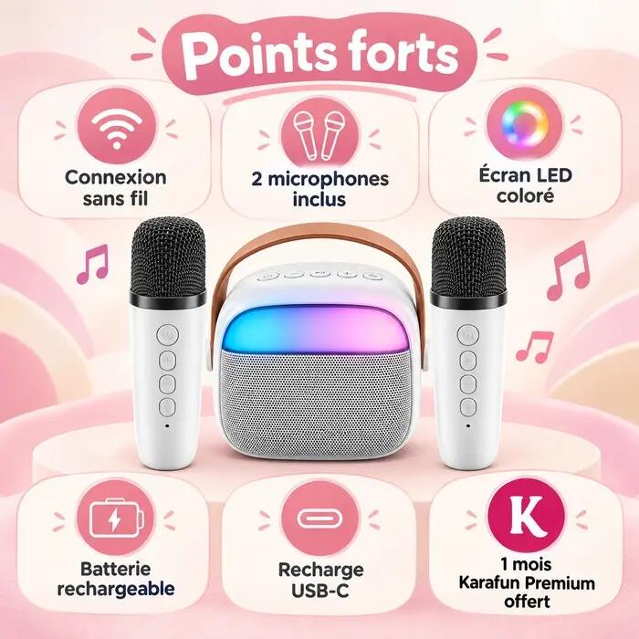 Enceinte Bluetooth Karaoké avec 2 micros 4/7