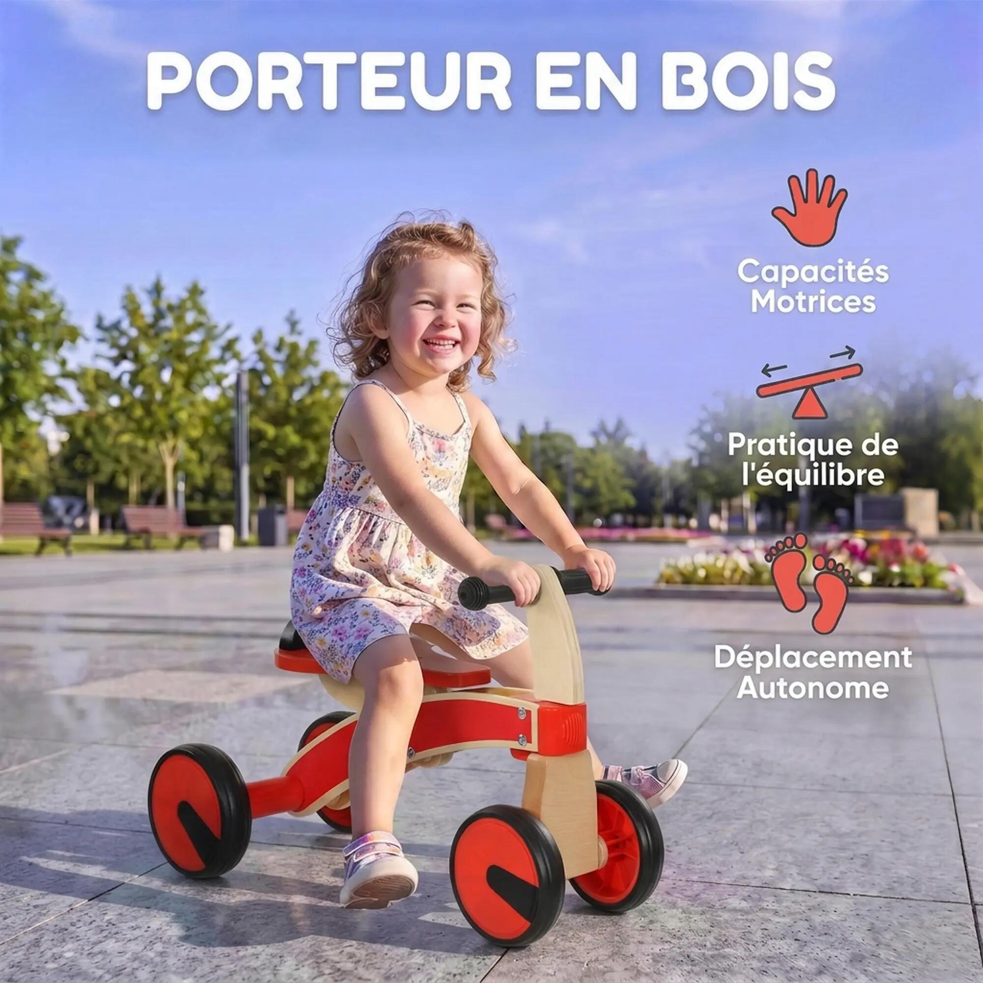 Porteur en bois 4 roues selle avec rebord 4/5
