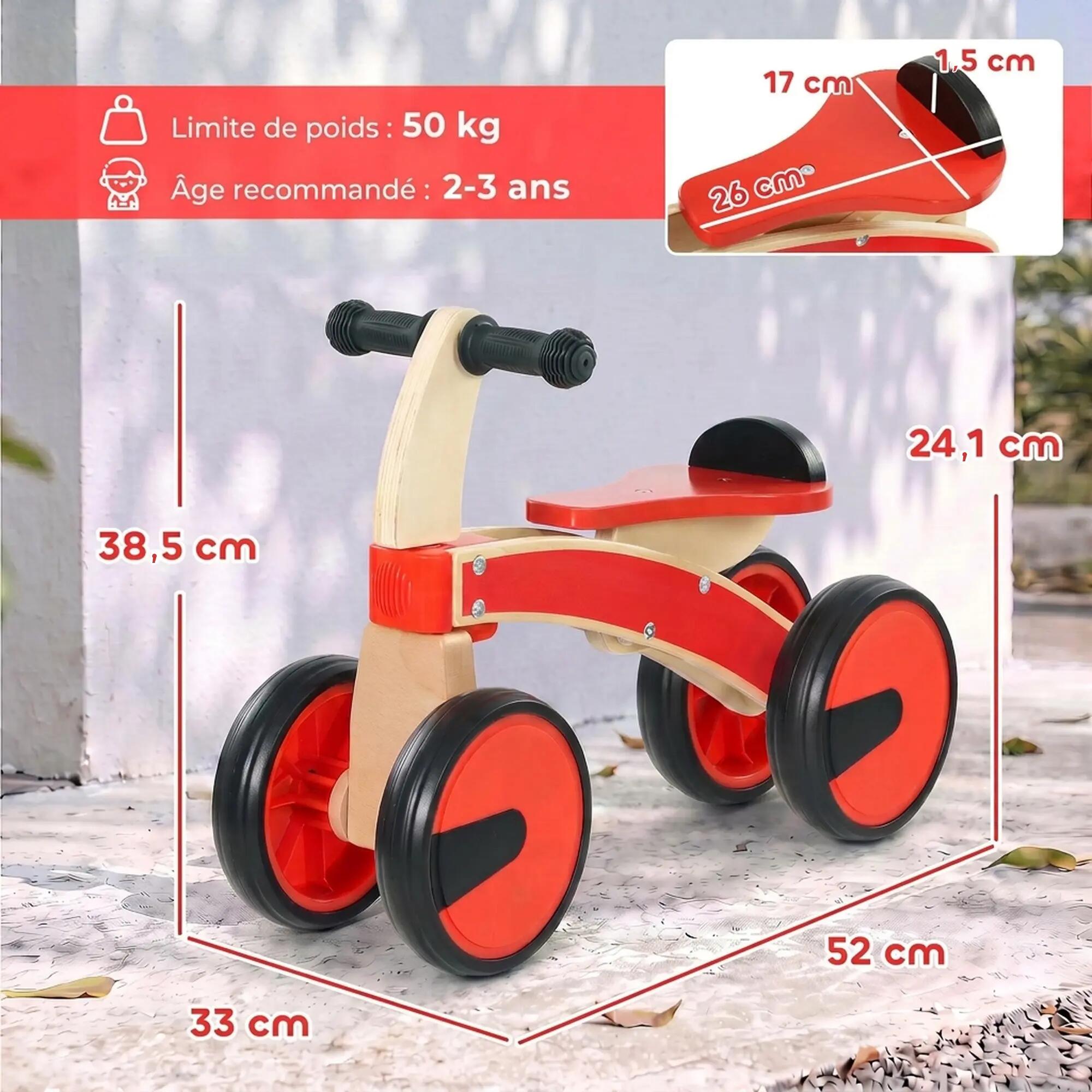 Porteur en bois 4 roues selle avec rebord 3/5