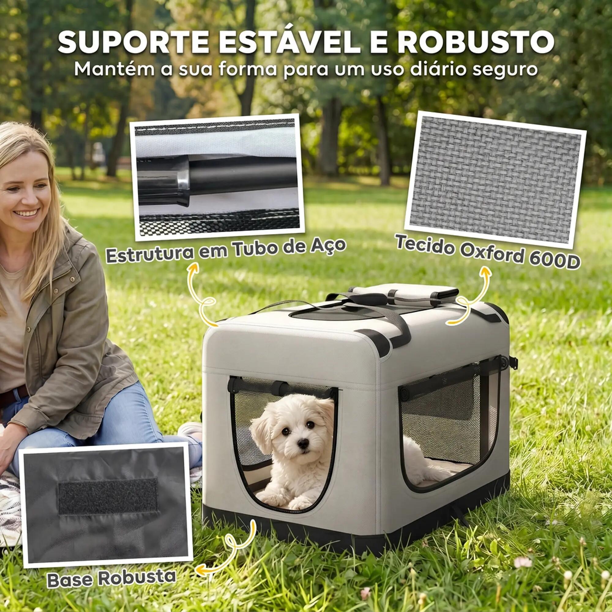 Transportín para Mascotas PawHut 60x42x44 cm Gris Claro 5/9