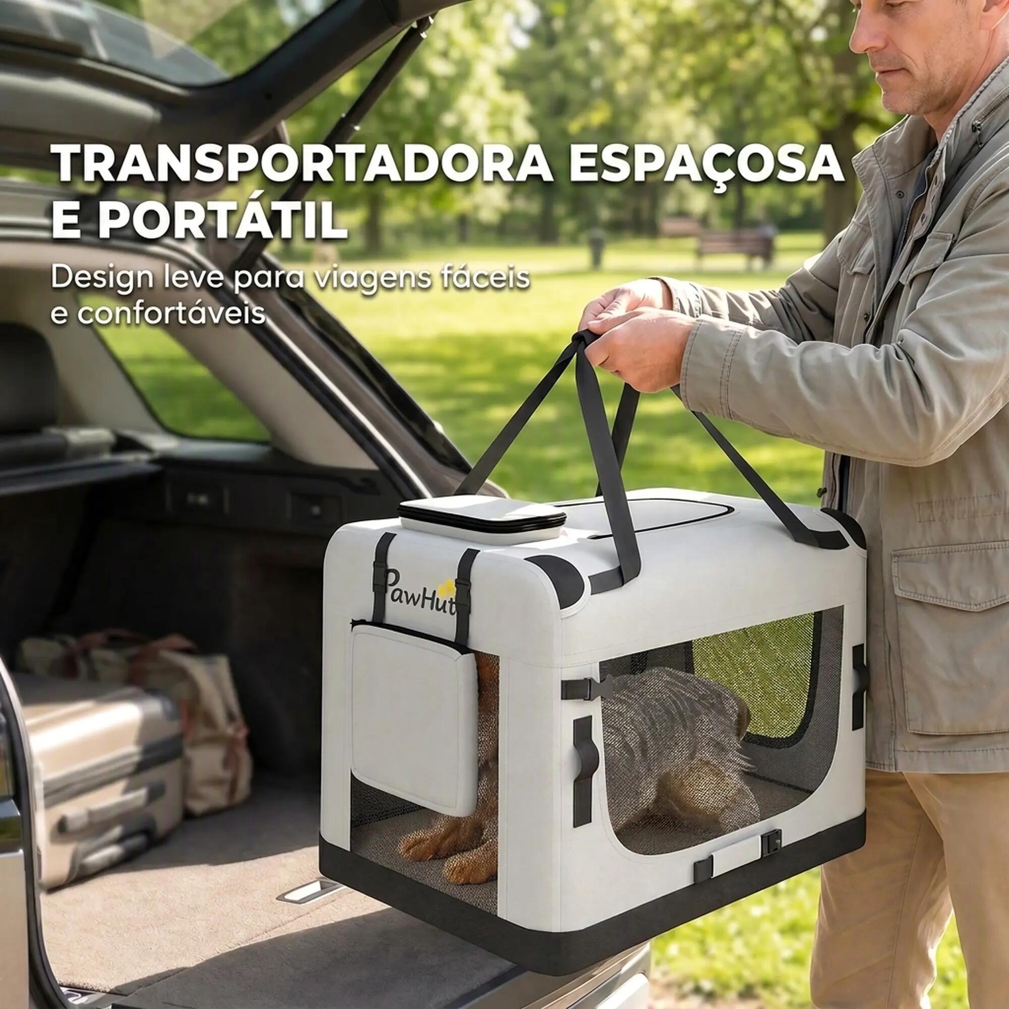 Transportín para Mascotas PawHut 60x42x44 cm Gris Claro 4/9
