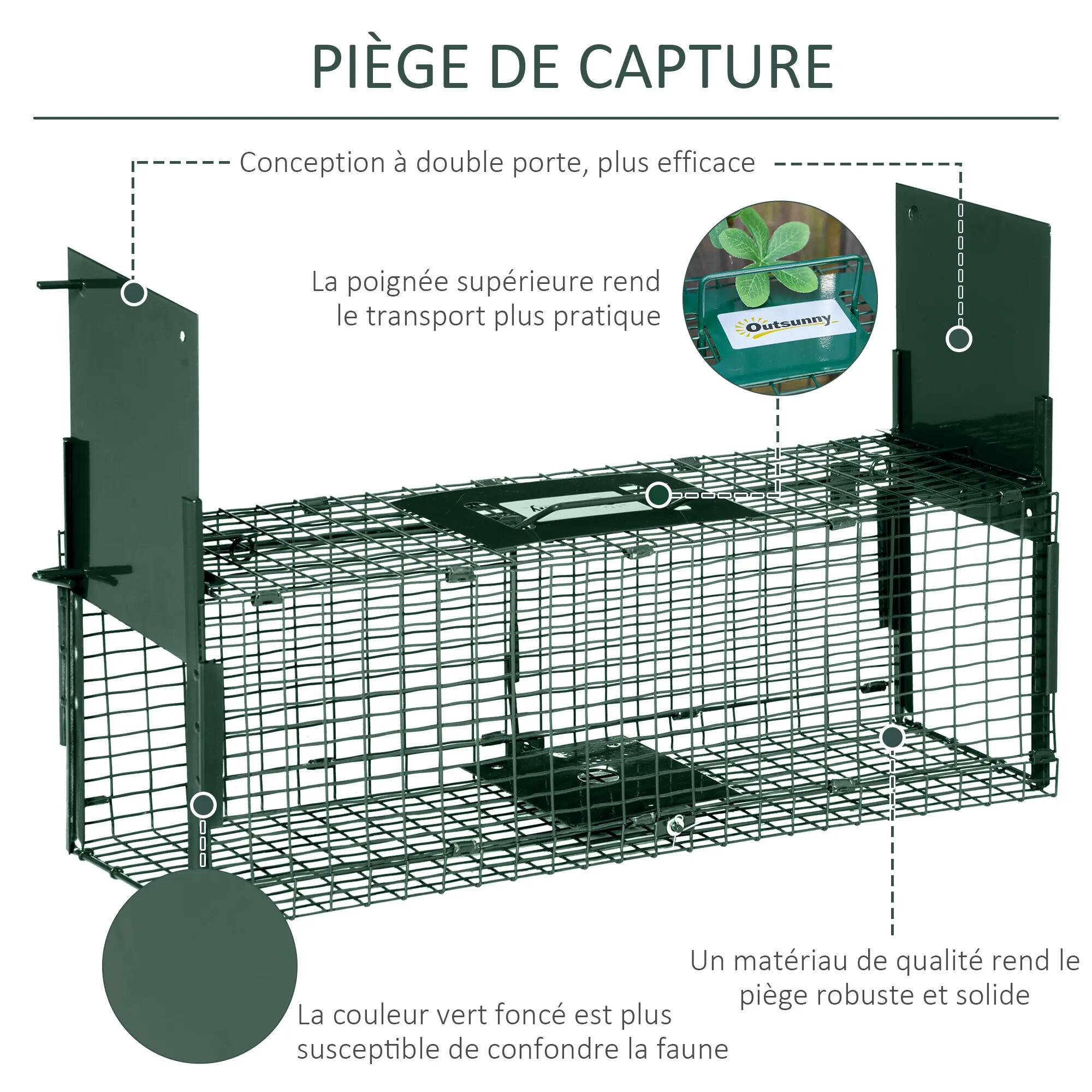 Piège Vivant Cage Attrape 60 x 18 x 20 cm Piège Fouine pour Martres, Rats, Souri 8/9