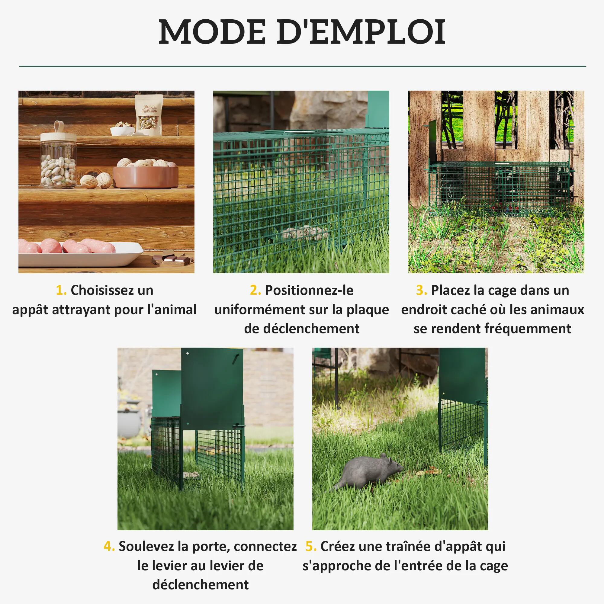 Piège Vivant Cage Attrape 60 x 18 x 20 cm Piège Fouine pour Martres, Rats, Souri 7/9