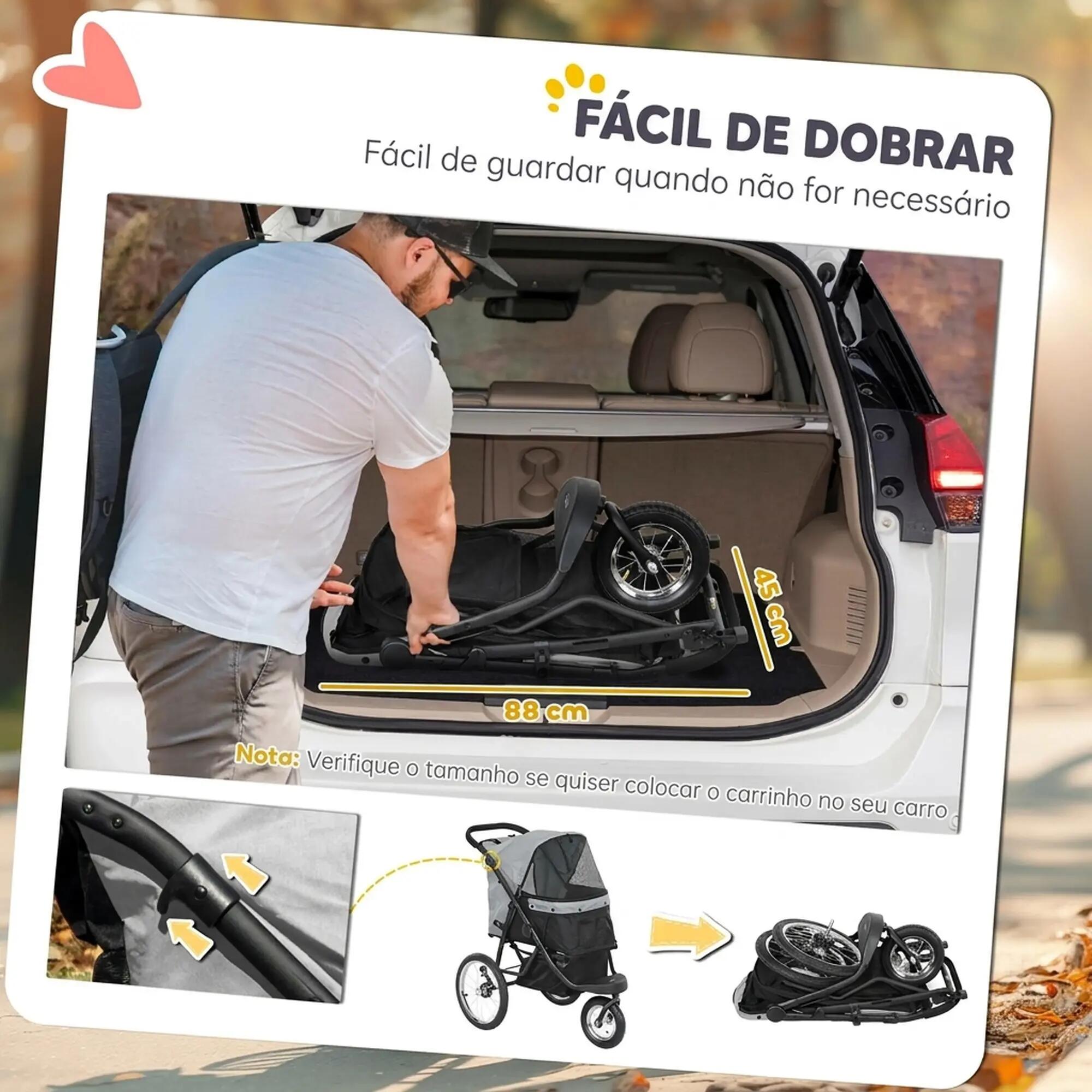 Carrinho para cães 100l x 58b x 100h cm cinzento PawHut 7/9
