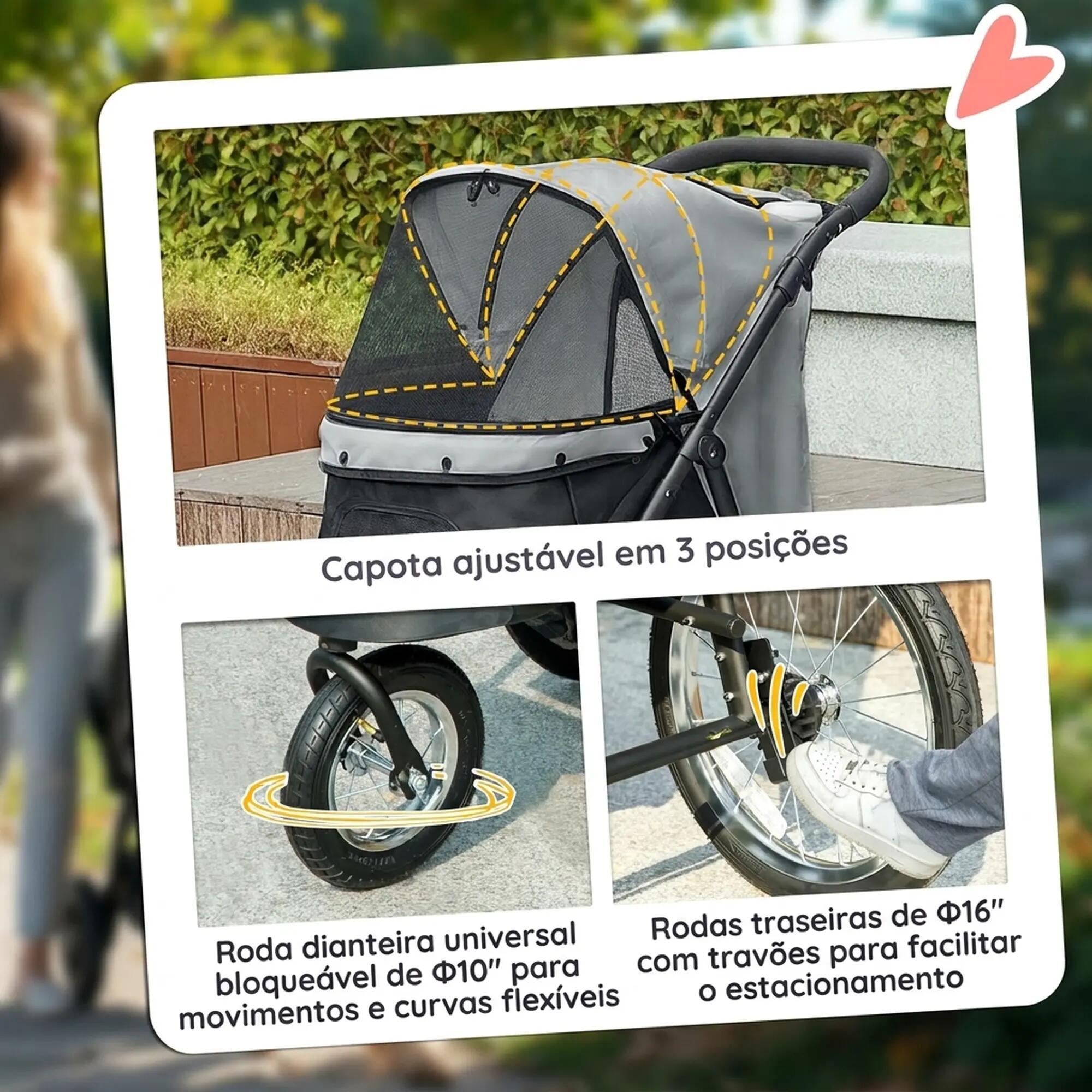 Carrinho para cães 100l x 58b x 100h cm cinzento PawHut 6/9