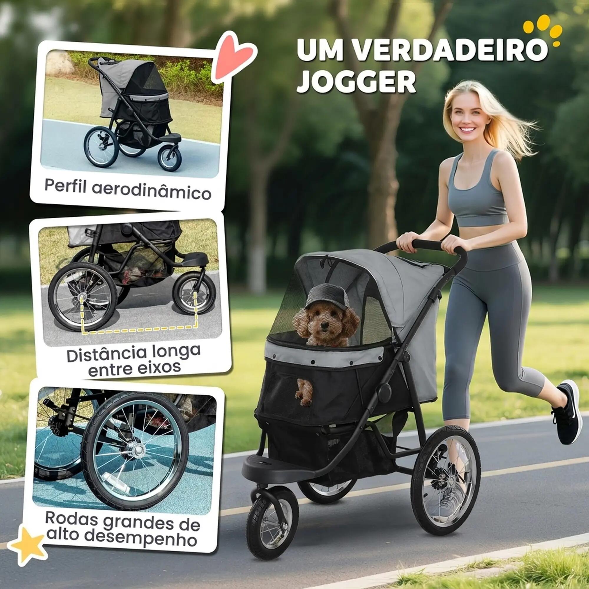 Carrinho para cães 100l x 58b x 100h cm cinzento PawHut 4/9