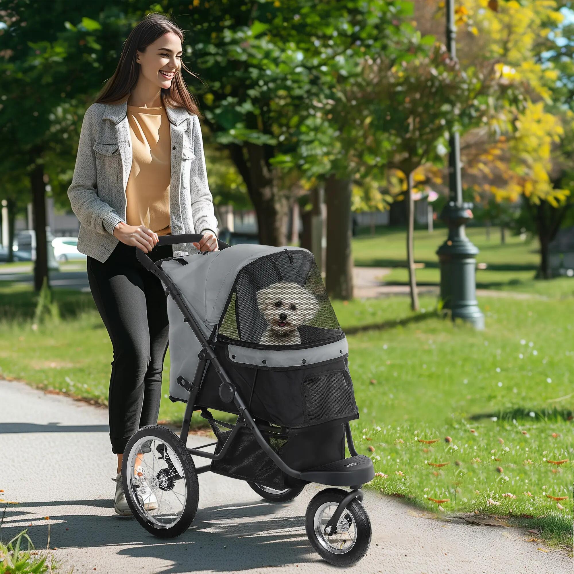 Carrinho para cães 100l x 58b x 100h cm cinzento PawHut 2/9
