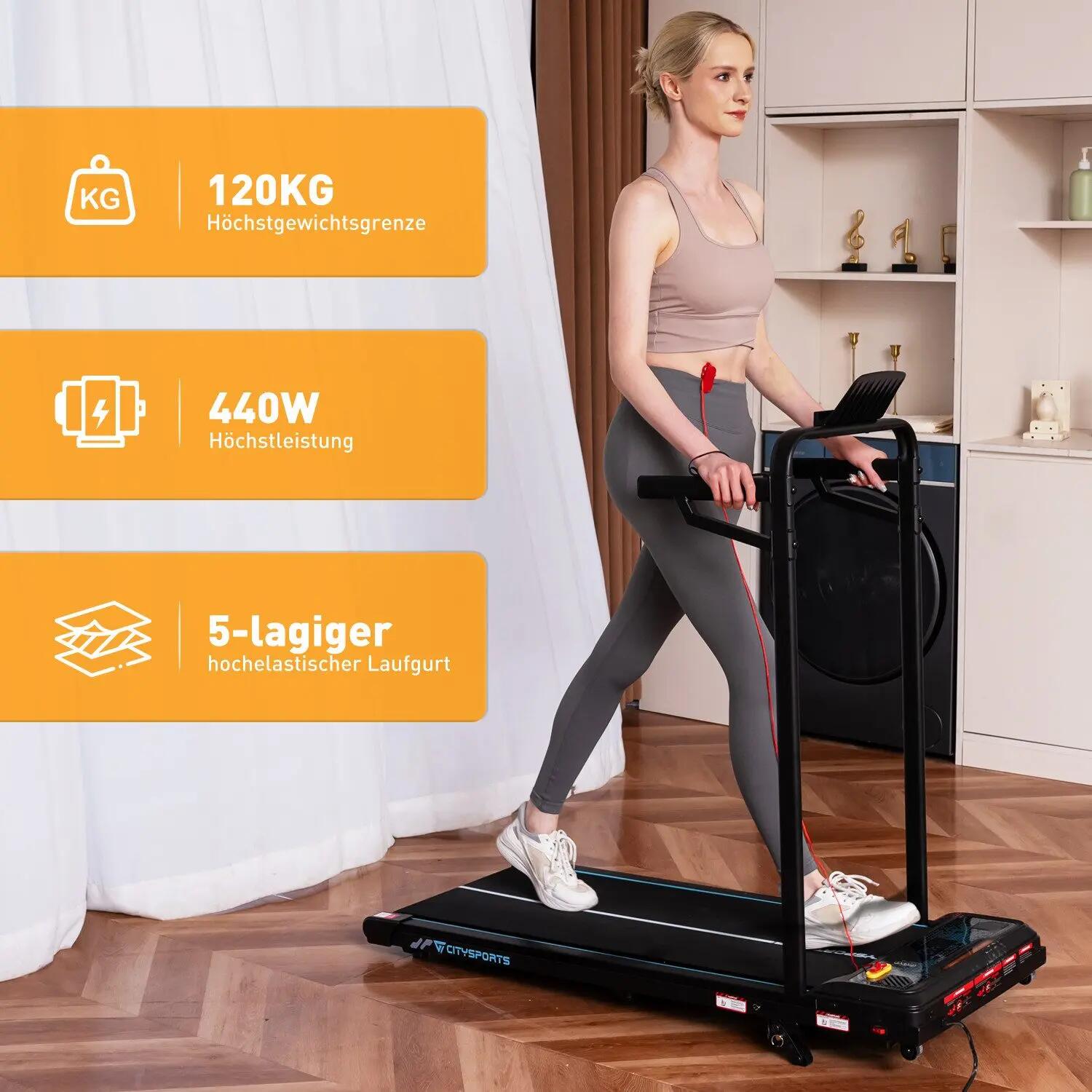 Tapis de Marche Inclinable 14%. 440W, 6.0km/h, Bluetooth,Accoudoirs amovibles 5/7