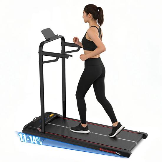Tapis de Marche Inclinable 13.41%. 440W, 6.0km/h, Bluetooth, Accoudoirs amovible