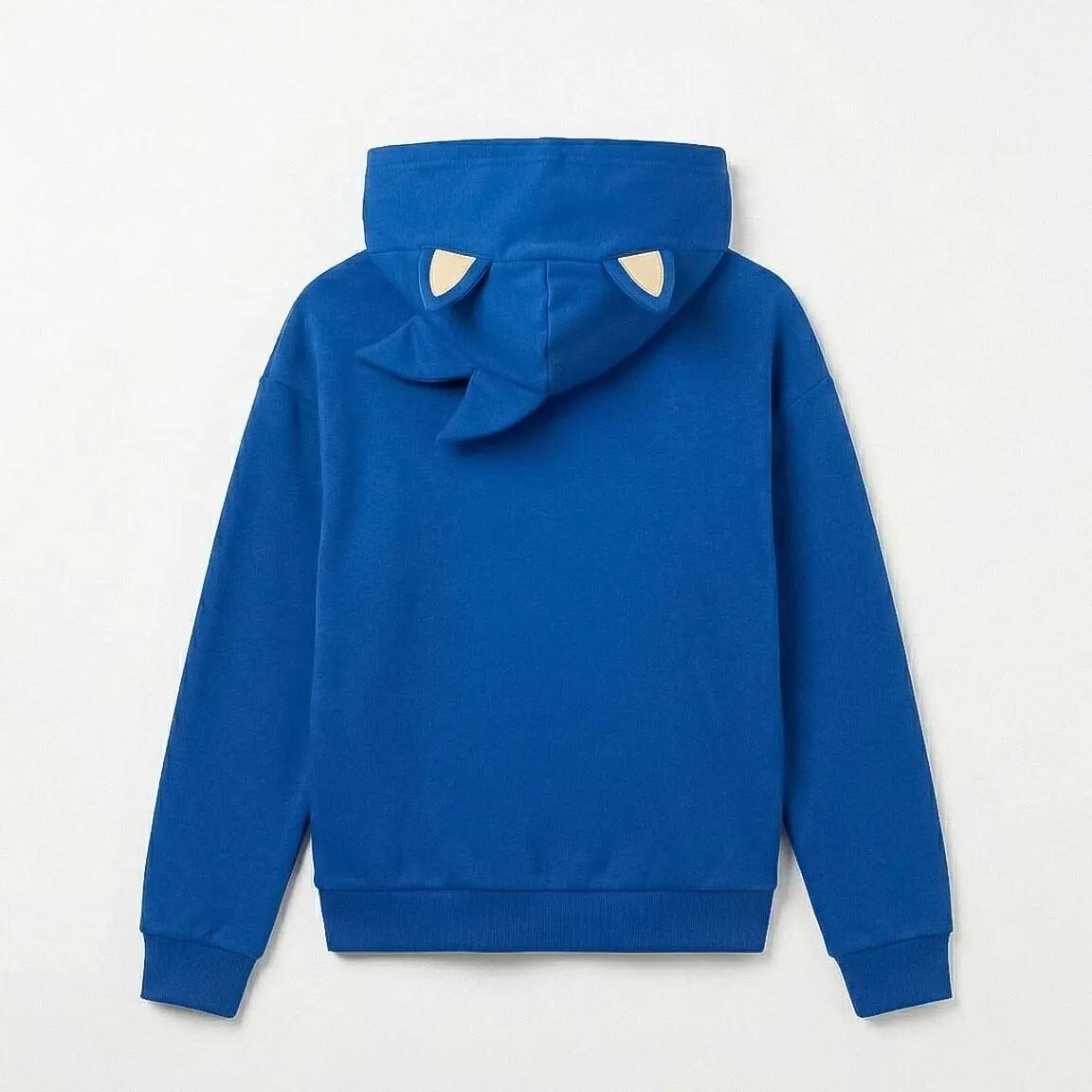 Kindervest Sonic met capuchon en rits zachte fleece blauw 2/7
