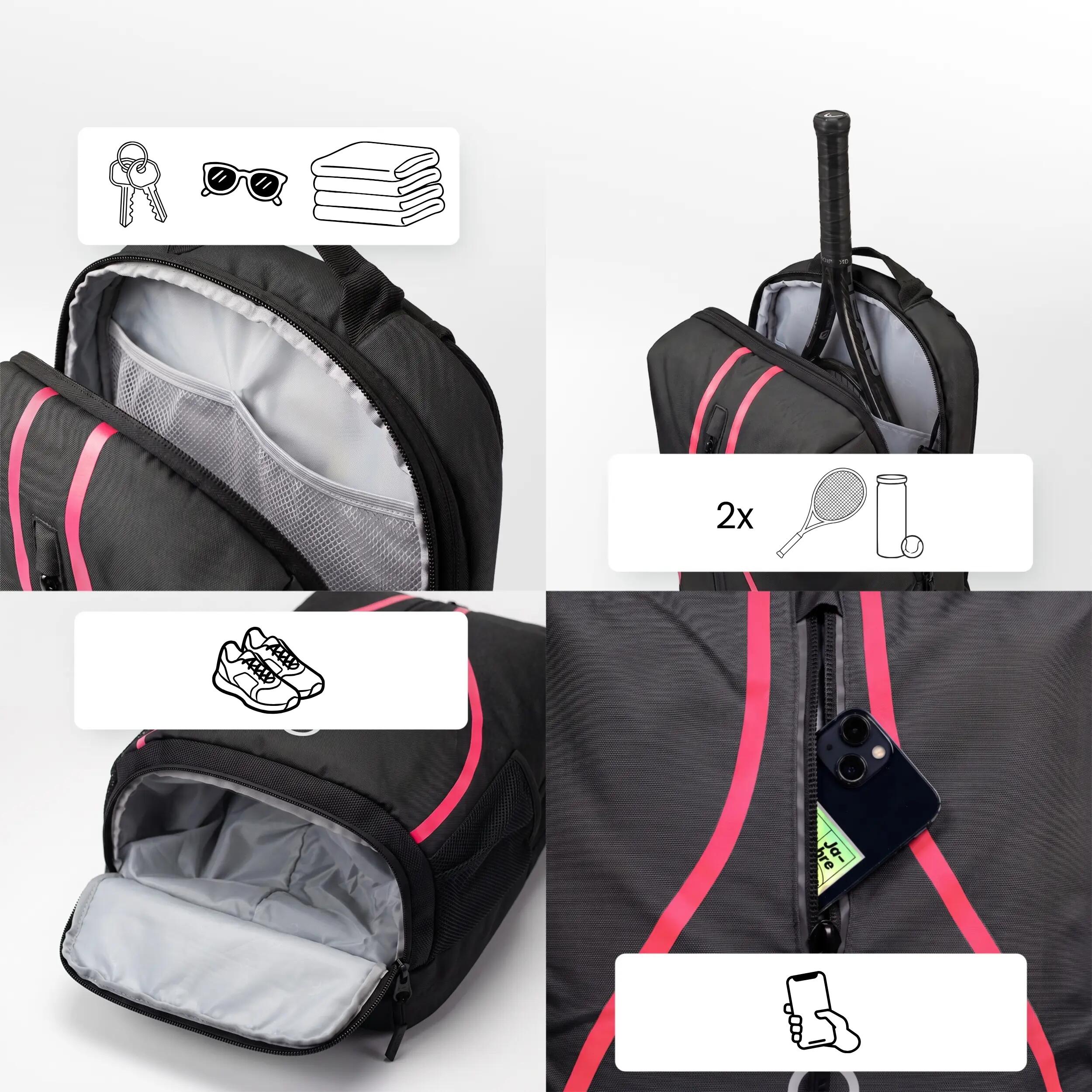 Zaino da tennis con vano scarpe 1-2 racchette | Classic 30L Rosa 5/8