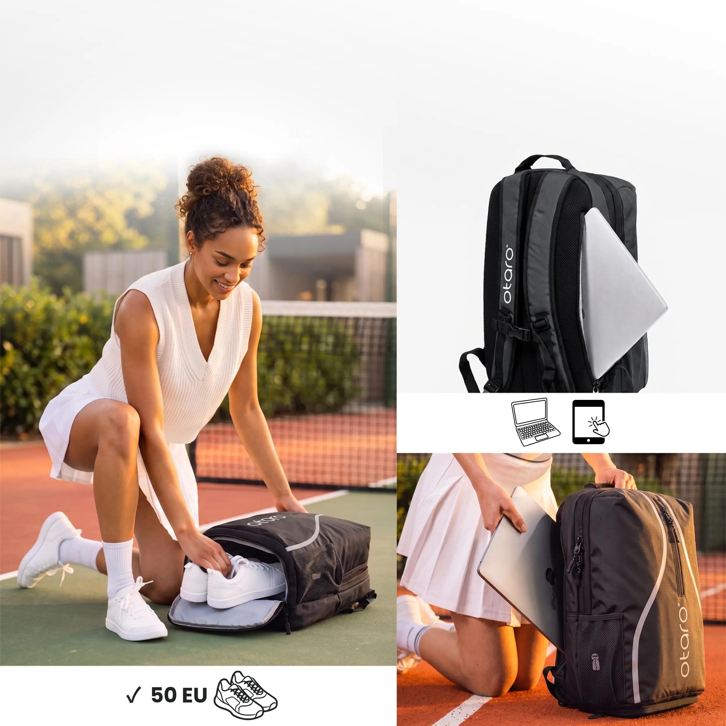 Zaino da tennis con vano scarpe 1-2 racchette | Classic 30L Nero 3/8