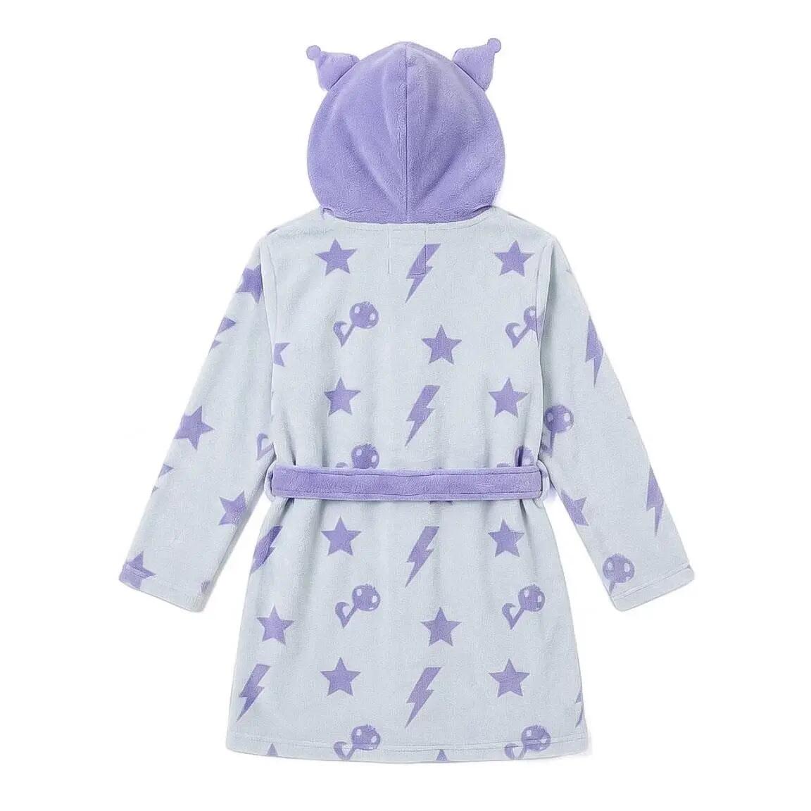 Kinderbadjas Hello Kitty Kuromi coral fleece met capuchon lichtblauw 2/7