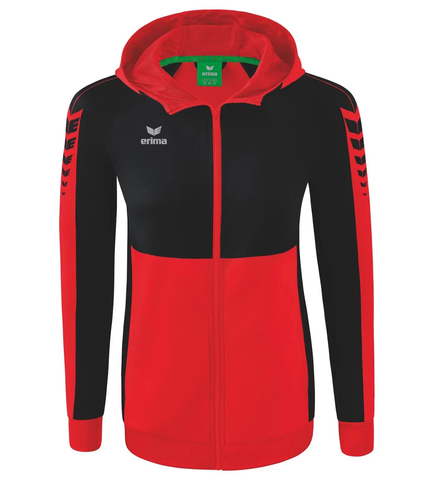 Erima Six Wings Trainingsjack met capuchon rood/zwart. 1/3