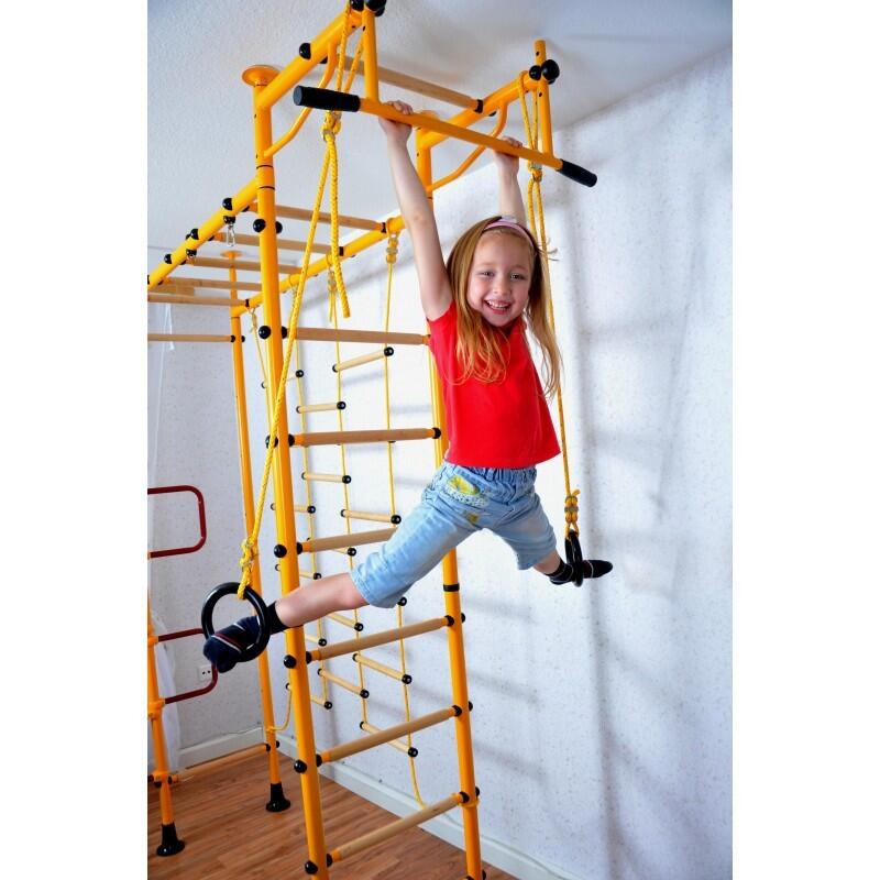 Sprossenwand für Kinderzimmer  M3 240 - 290 cm Gelb Holzsprossen Kindersport