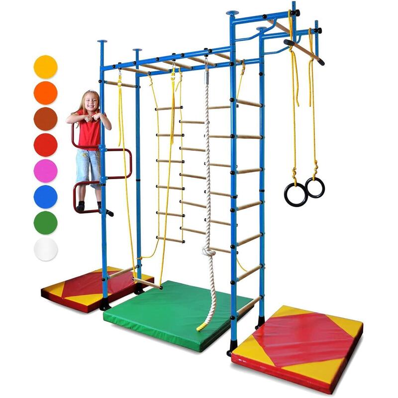 Sprossenwand für Kinderzimmer M3 240 - 290 cm Blau ohne bohrungen Kindersport