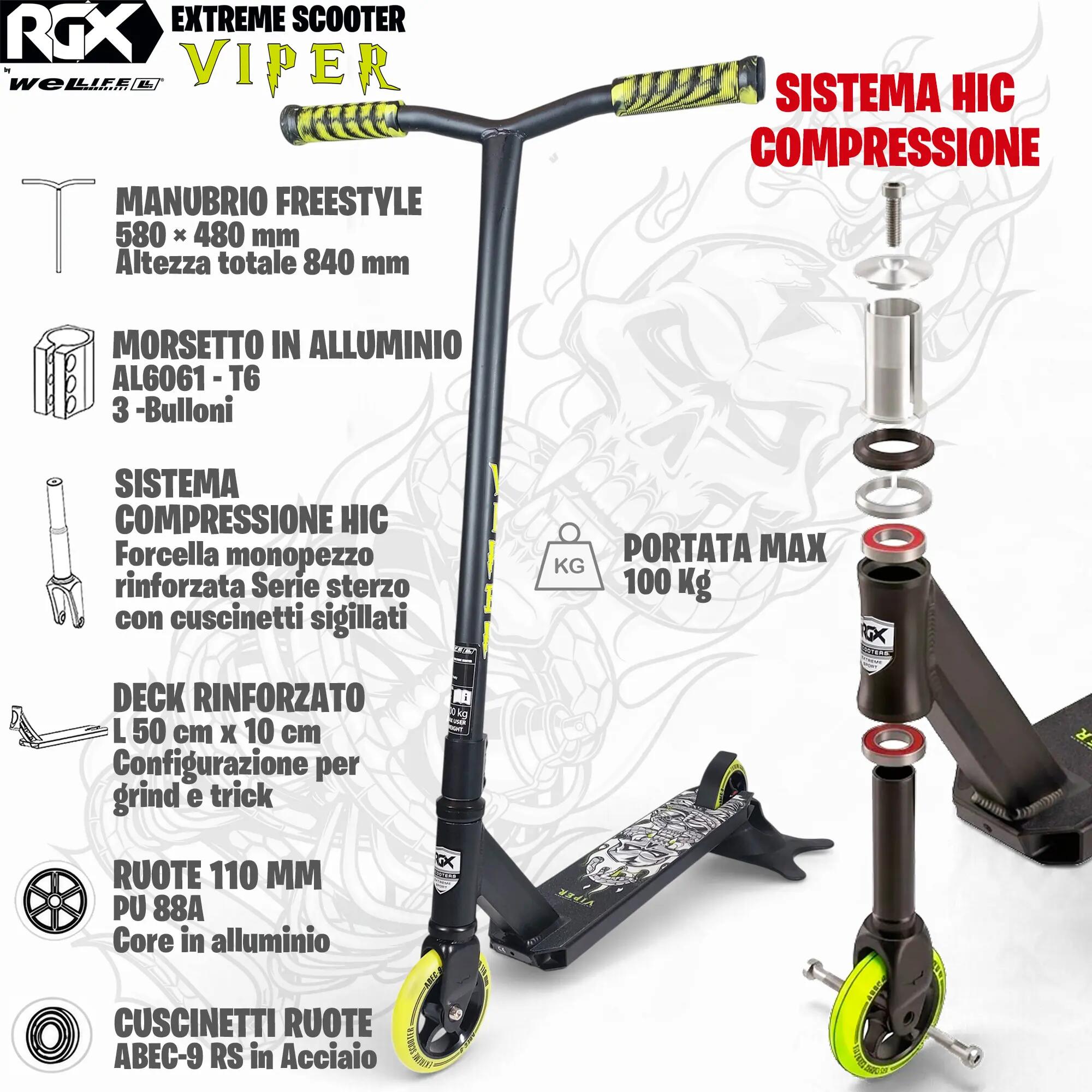Monopattino Freestyle Compressione IHC Ruote 110 mm Core Allumino RGX Viper 2/14