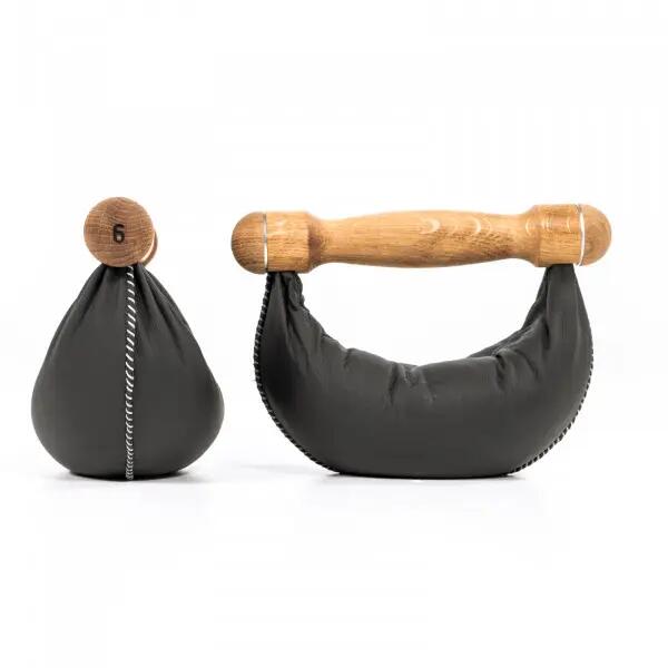 Dumbbell - krachttraining - NOHrD Swing - 1 kg - eiken handgreep, zwart leer 8/10