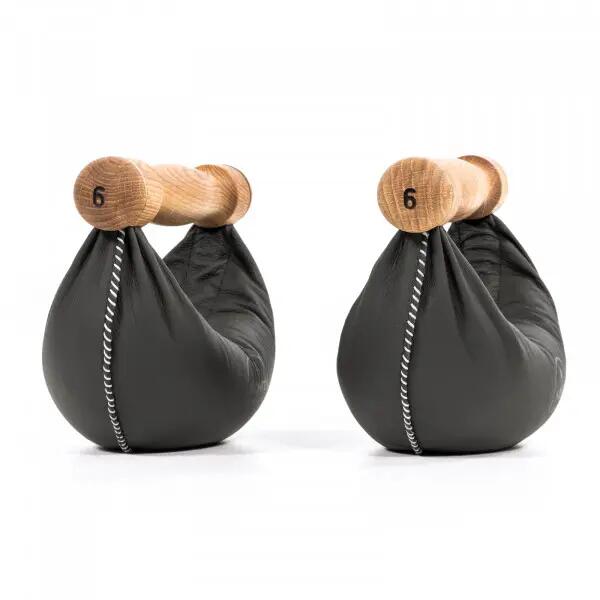 Dumbbell - krachttraining - NOHrD Swing - 1 kg - eiken handgreep, zwart leer 7/10