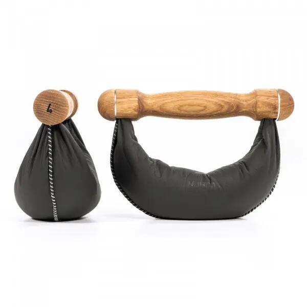 Dumbbell - krachttraining - NOHrD Swing - 1 kg - eiken handgreep, zwart leer 5/10