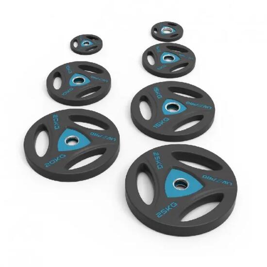 Disque de musculation - 15 kg - PU Premium - Livepro - Noir/Bleu