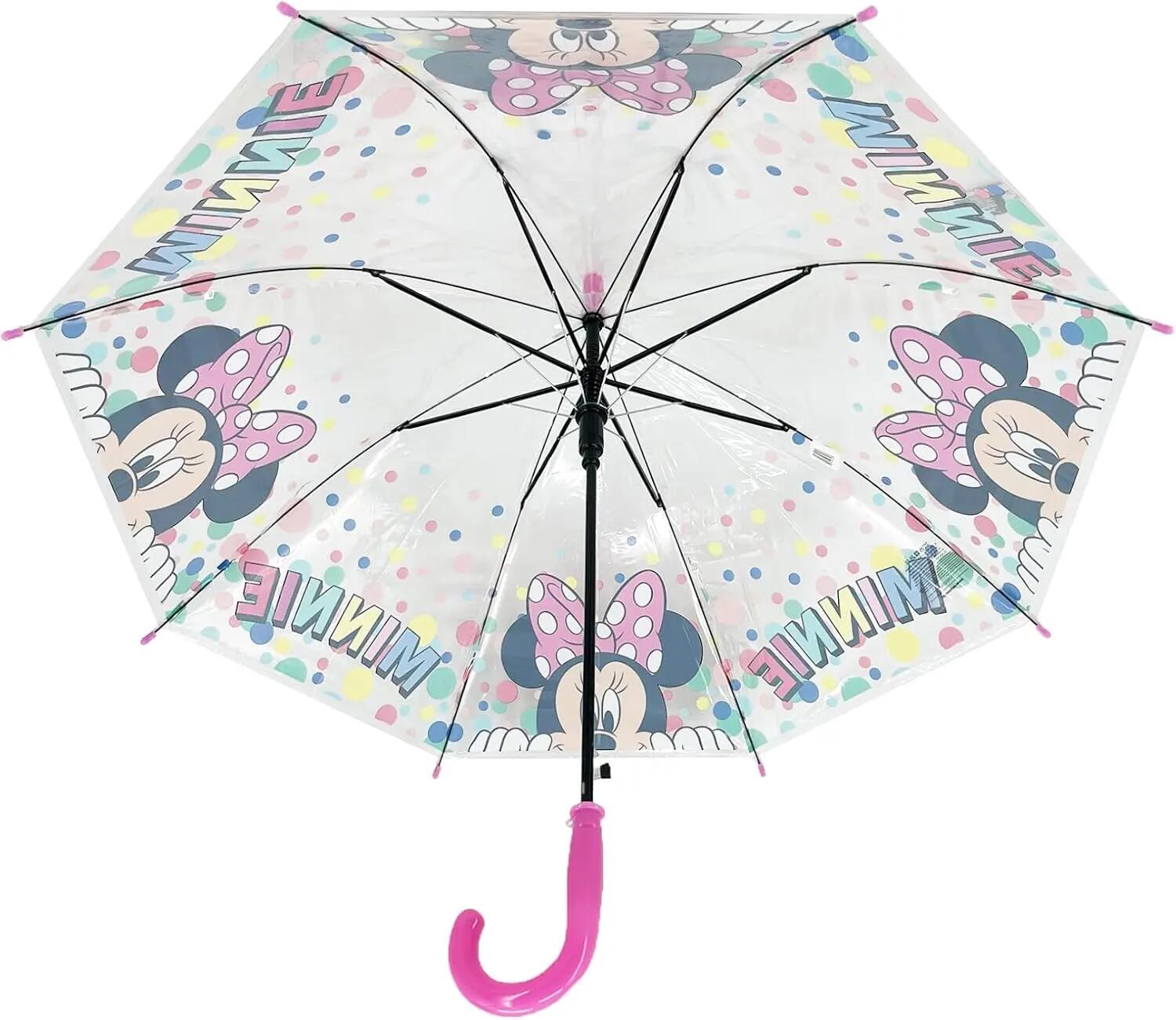 Kinderparaplu automatisch POE 8 panelen wit en roze Minnie Mouse 2/4