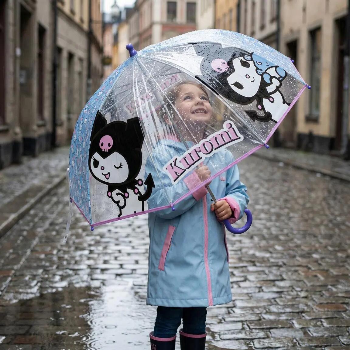 Guarda-chuva infantil Hello Kitty Kuromi POE Manual Lilás Transparente 8/8