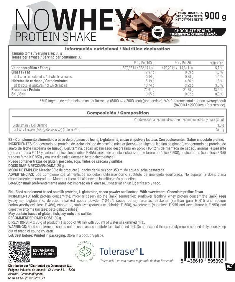 NoWhey Protein - 900g Chocolat Praliné - Masmusculo 2/2