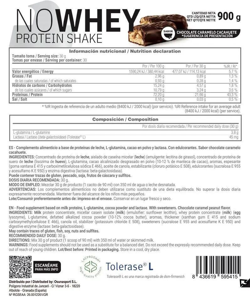 NoWhey Protein - 900g Sniker - Chocolade Pinda Karamel - Masmusculo 2/2