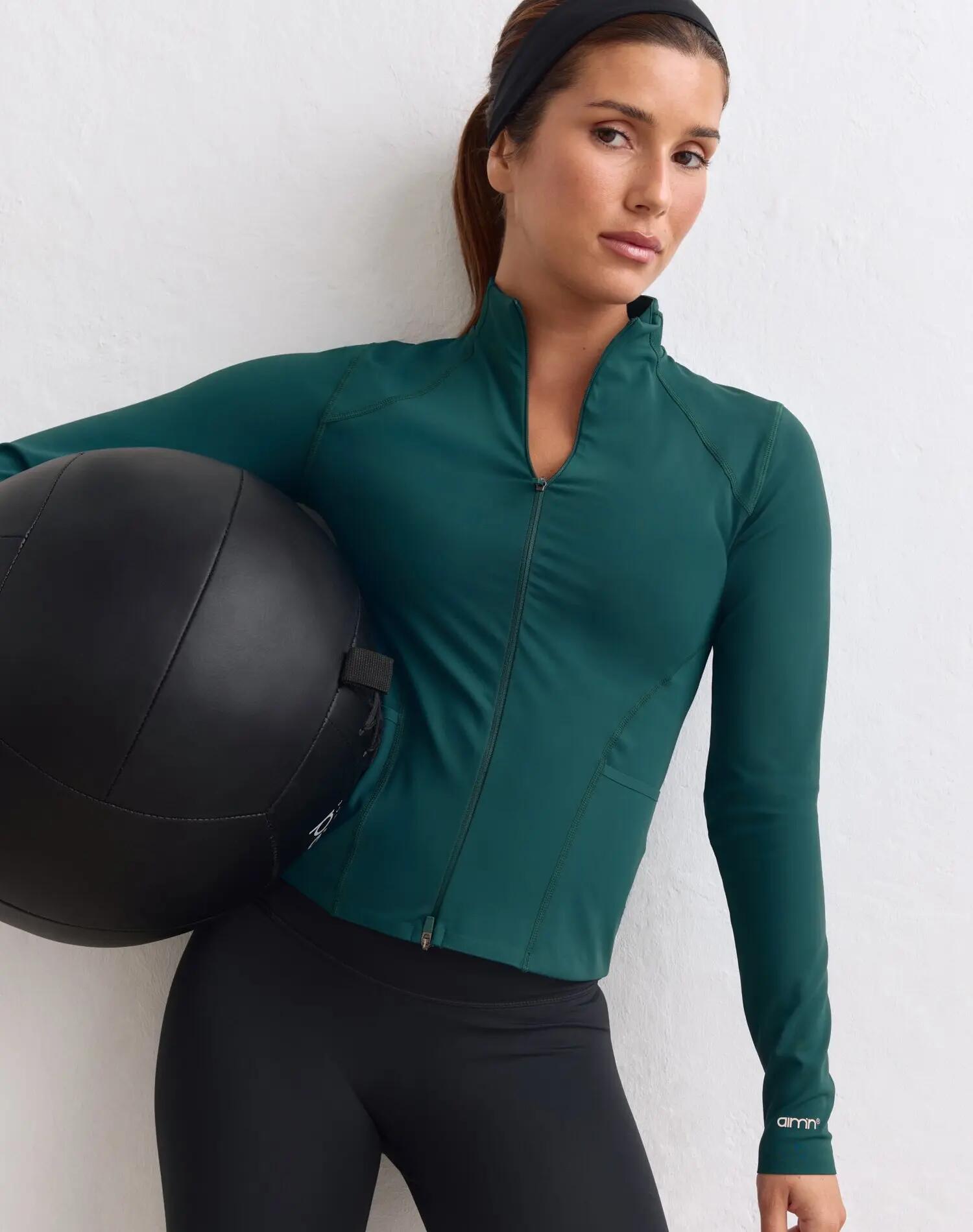Damen Jacke mit Reißverschluss Körpernah Dehnbar Seitentaschen Pace Lagunengrün 4/4