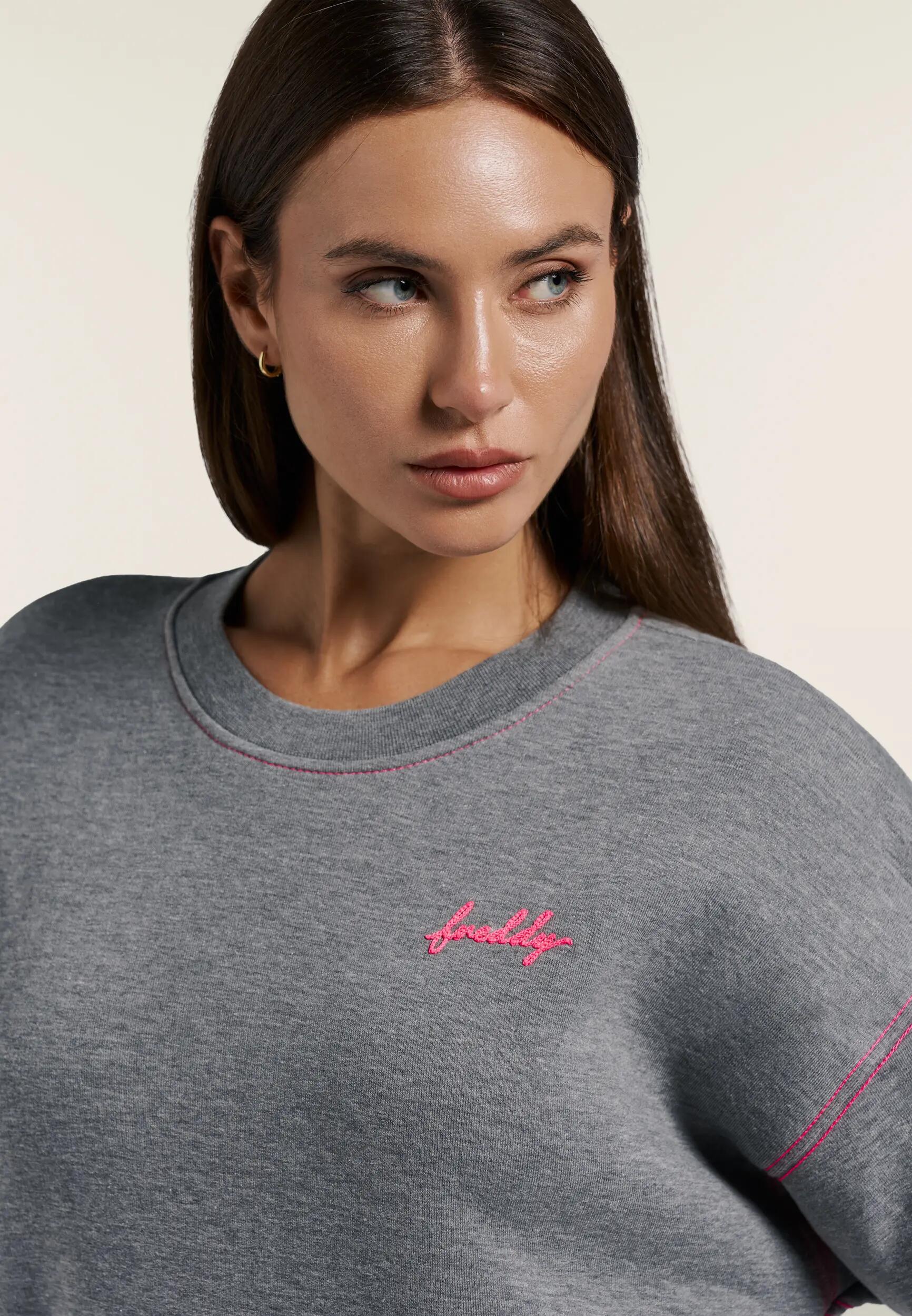 Felpa Girocollo Comfort Mélange da Donna, Dettagli Fluo 4/6
