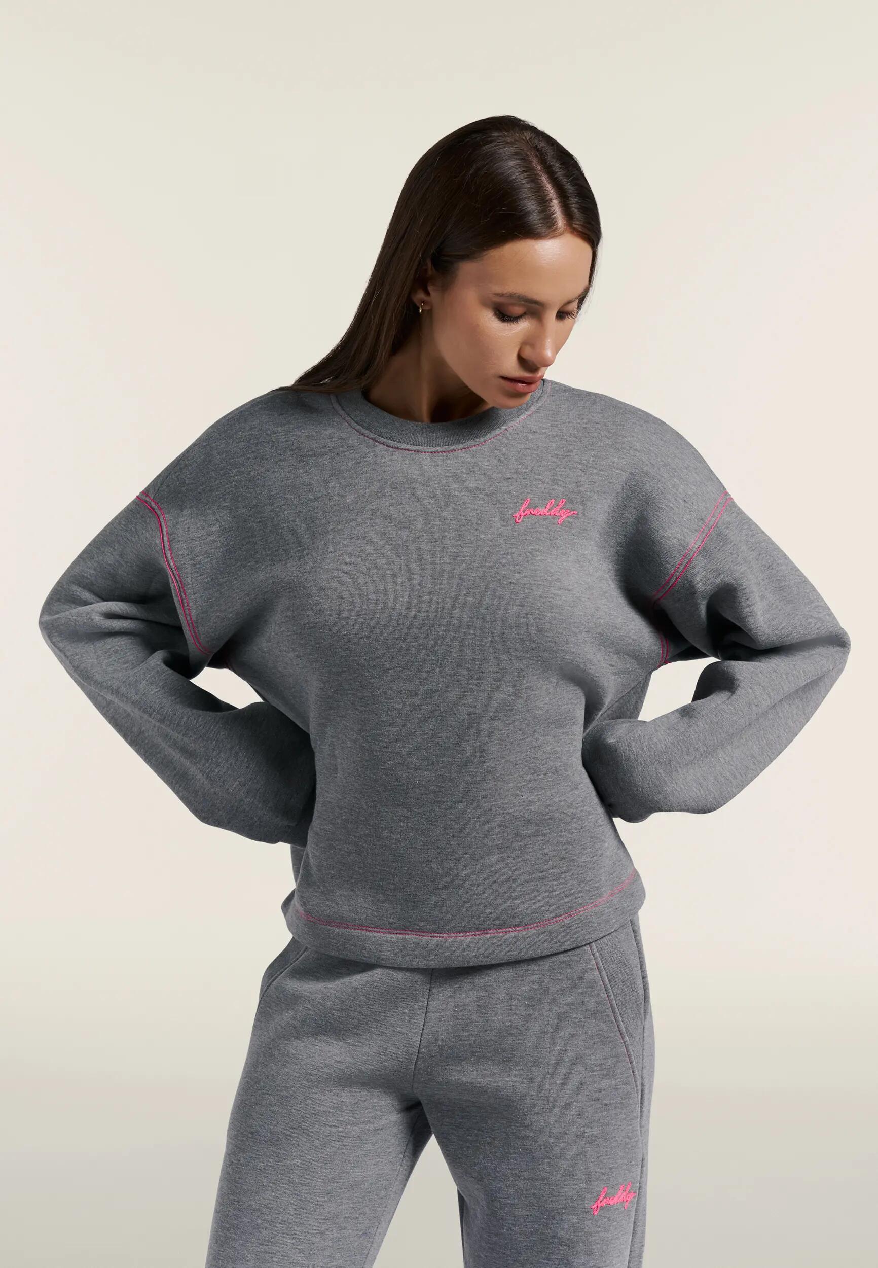 Felpa Girocollo Comfort Mélange da Donna, Dettagli Fluo 2/6