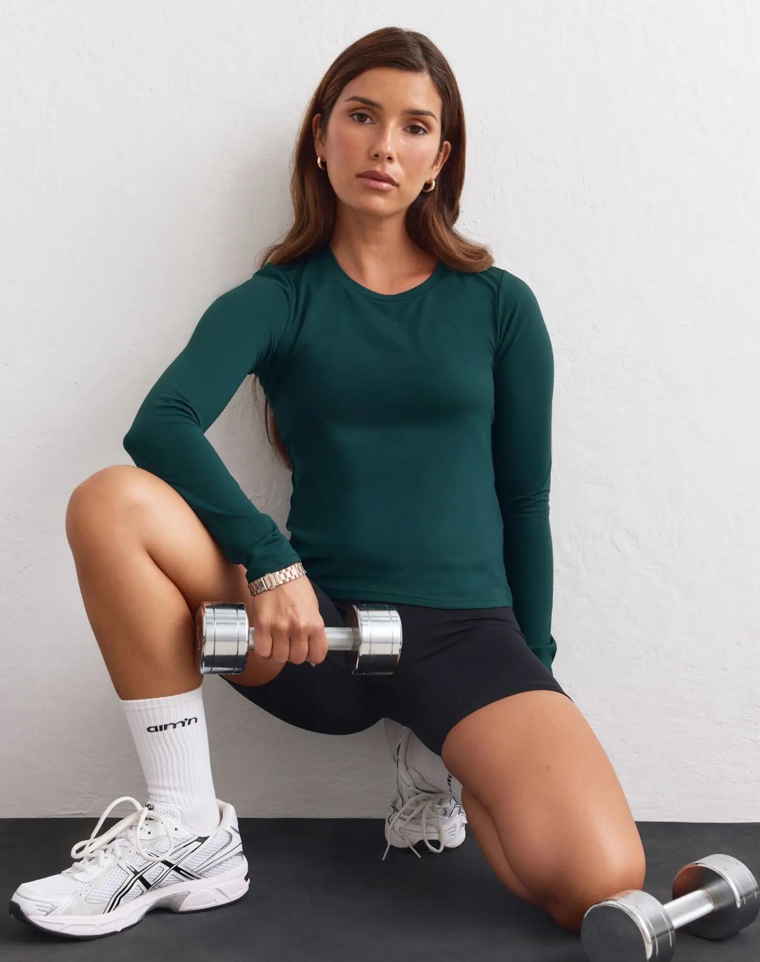 Donna Maglia Manica Lunga Girocollo Asciugatura Rapida Base Morbida Verde Laguna 4/4