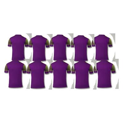 Set van 10 voetbalshirts praga korte mouwen paars-fluogeel - maat 3xs (kind)