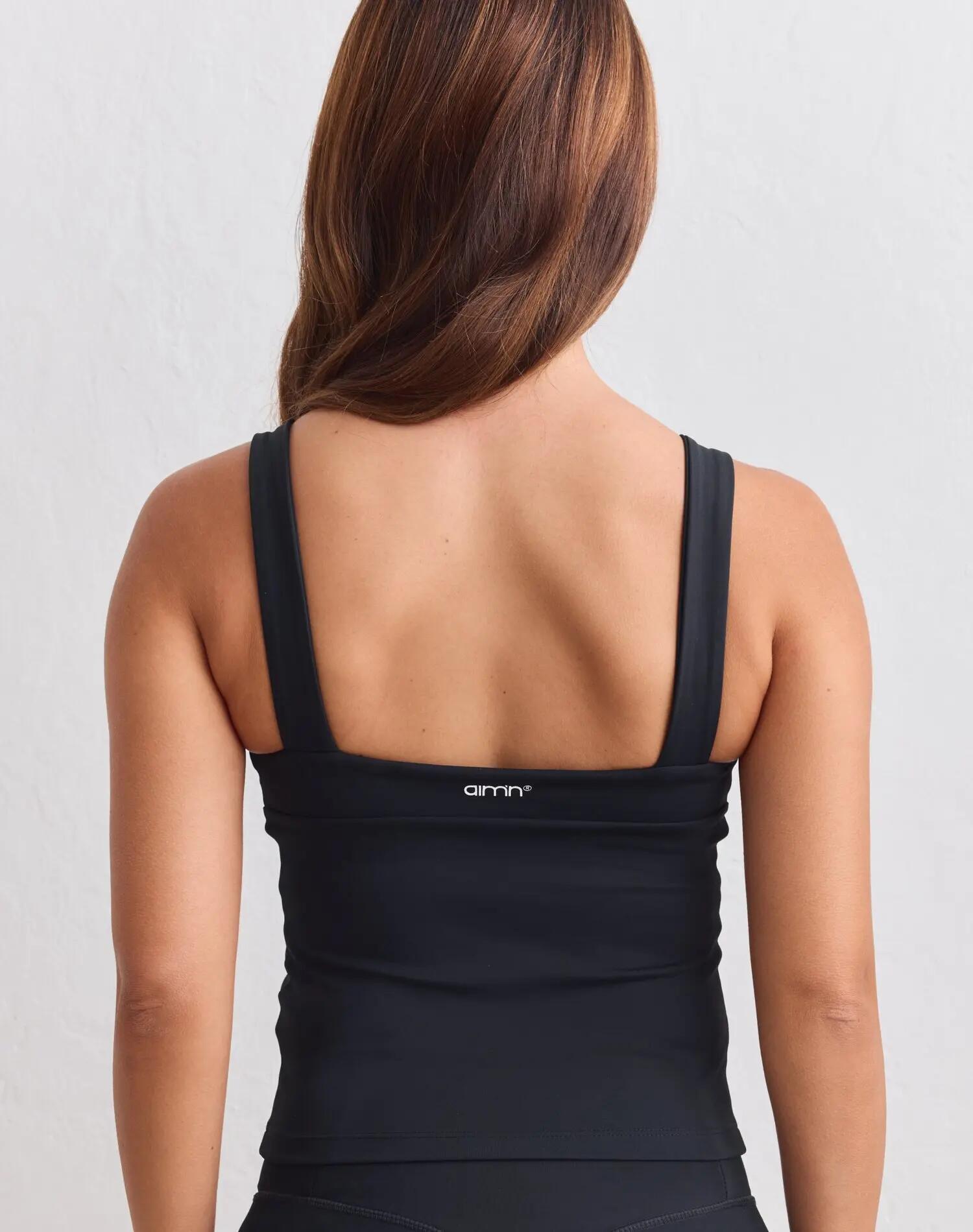 Donna Canotta Compressiva Reggiseno Sportivo Integrato Sostegno Medio Pace Nero 2/5
