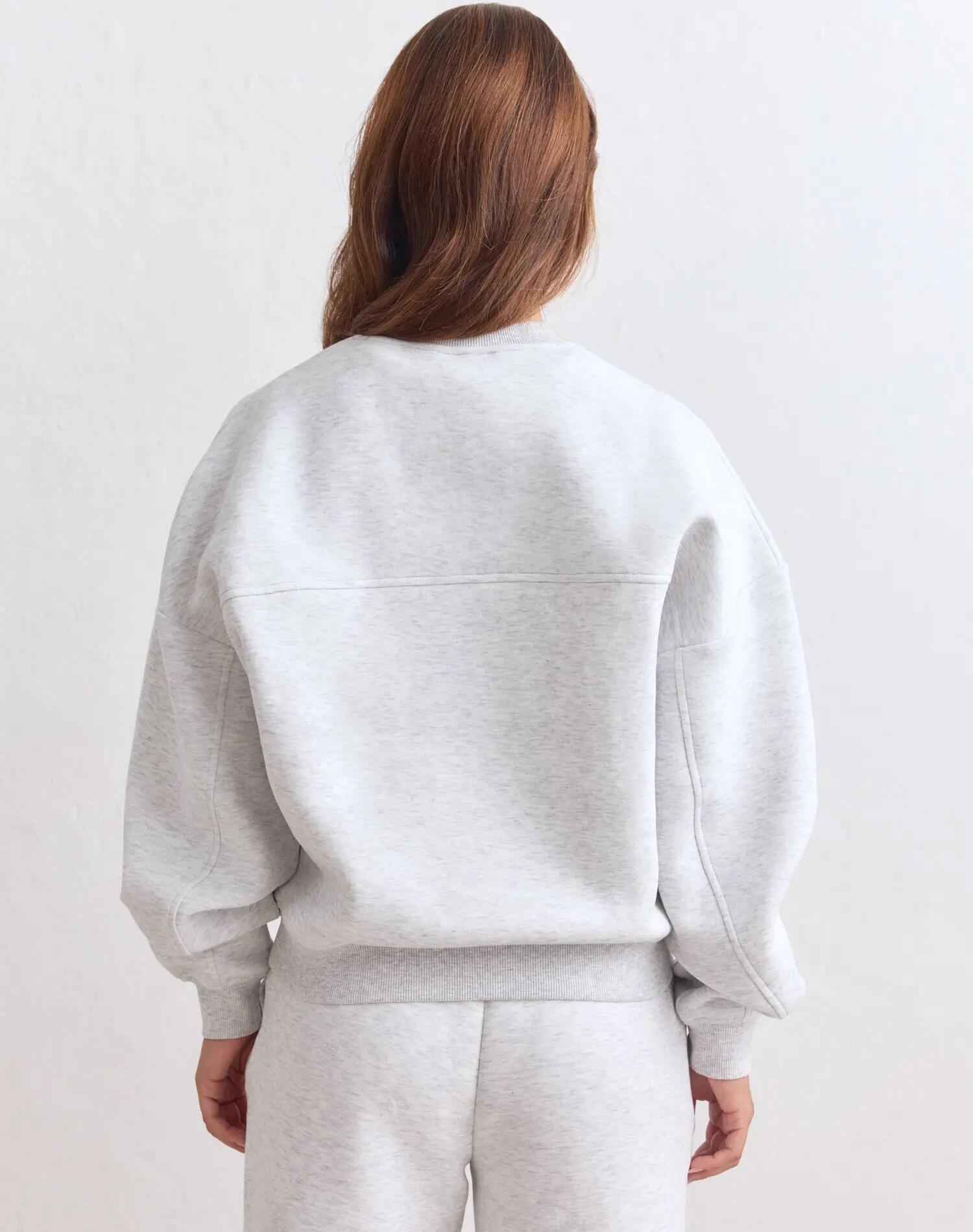 Damen Pullover Weit Geschnitten Schwer Leichtathletikverein Hellgrau Meliert 2/4