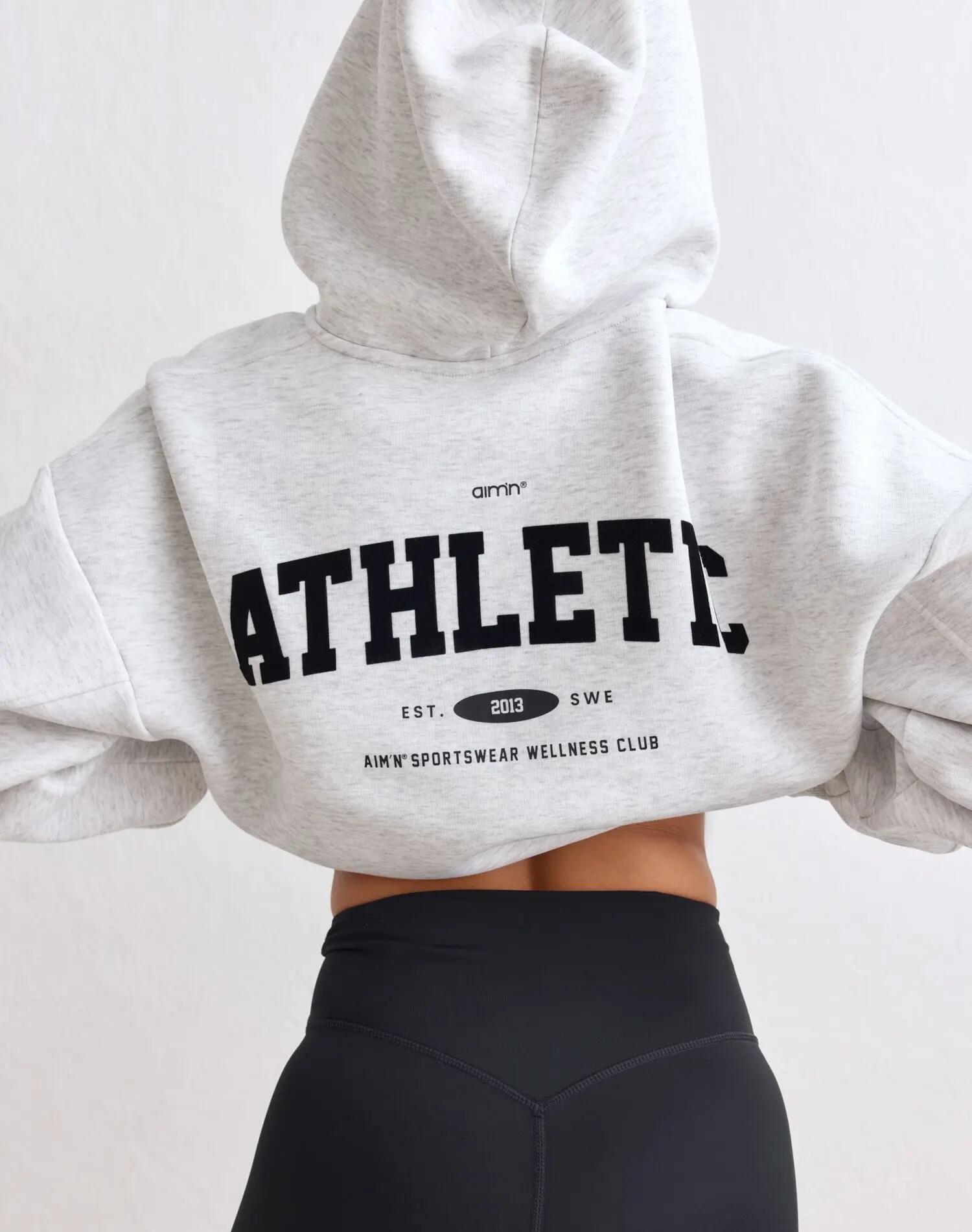Donna Felpa Ampia Cappuccio Lampo Totale Club Atletica Grigio Chiaro Screziato 5/5