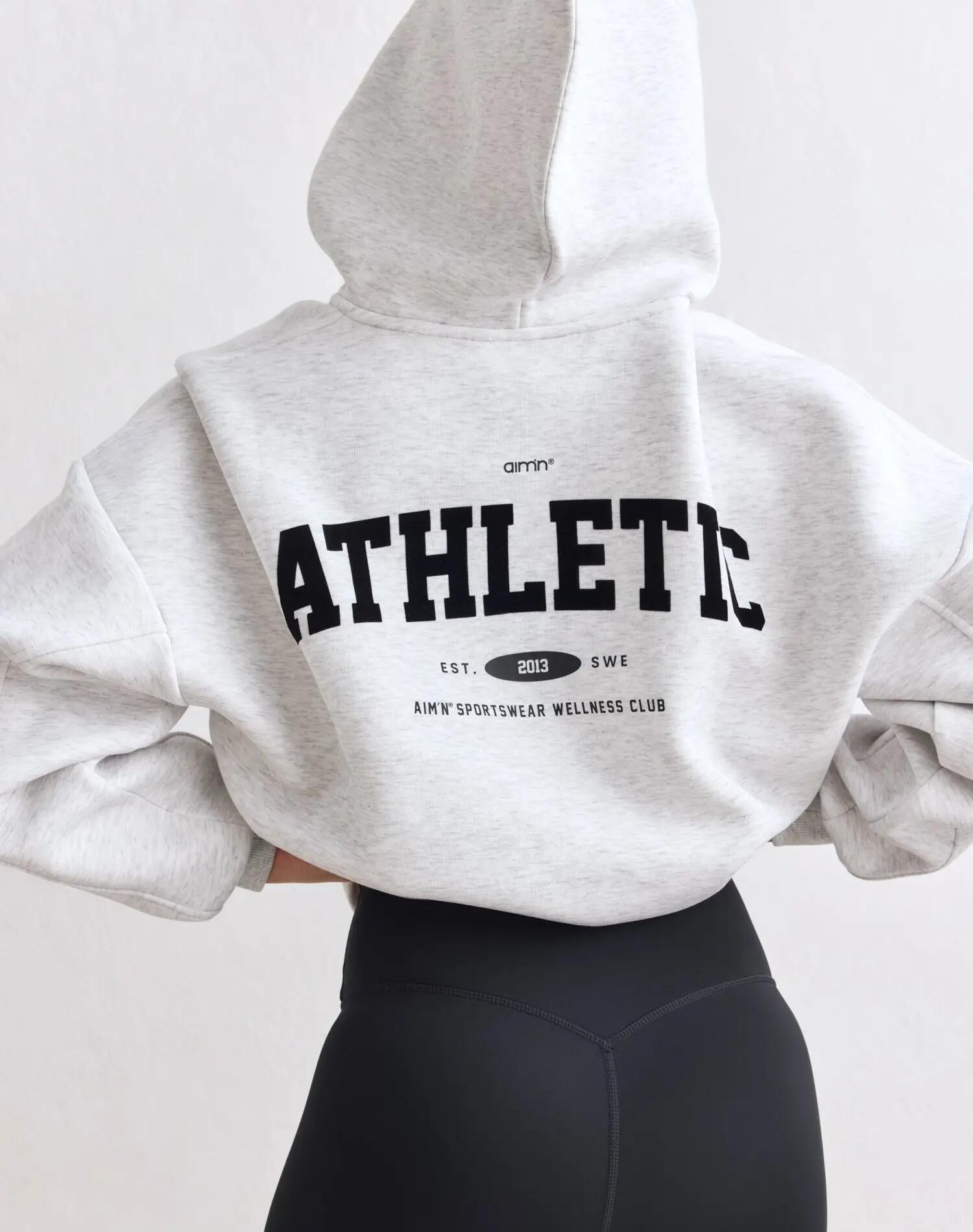 Donna Felpa Ampia Cappuccio Lampo Totale Club Atletica Grigio Chiaro Screziato 2/5