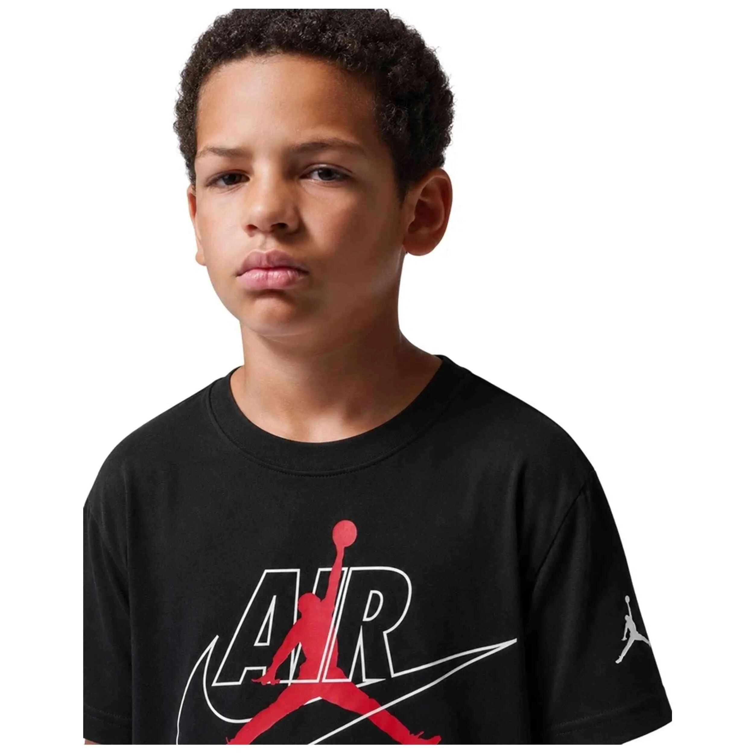 Camiseta de manga corta Jordan modelo Air Swoosh Jumpman "Blac para niños unisex 4/4