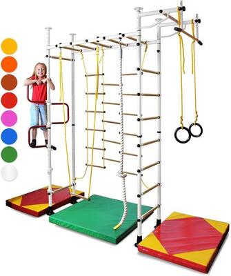 Sprossenwand für Kinderzimmer M3 240 - 290 cm Gelb Holzsprossen Kindersport
