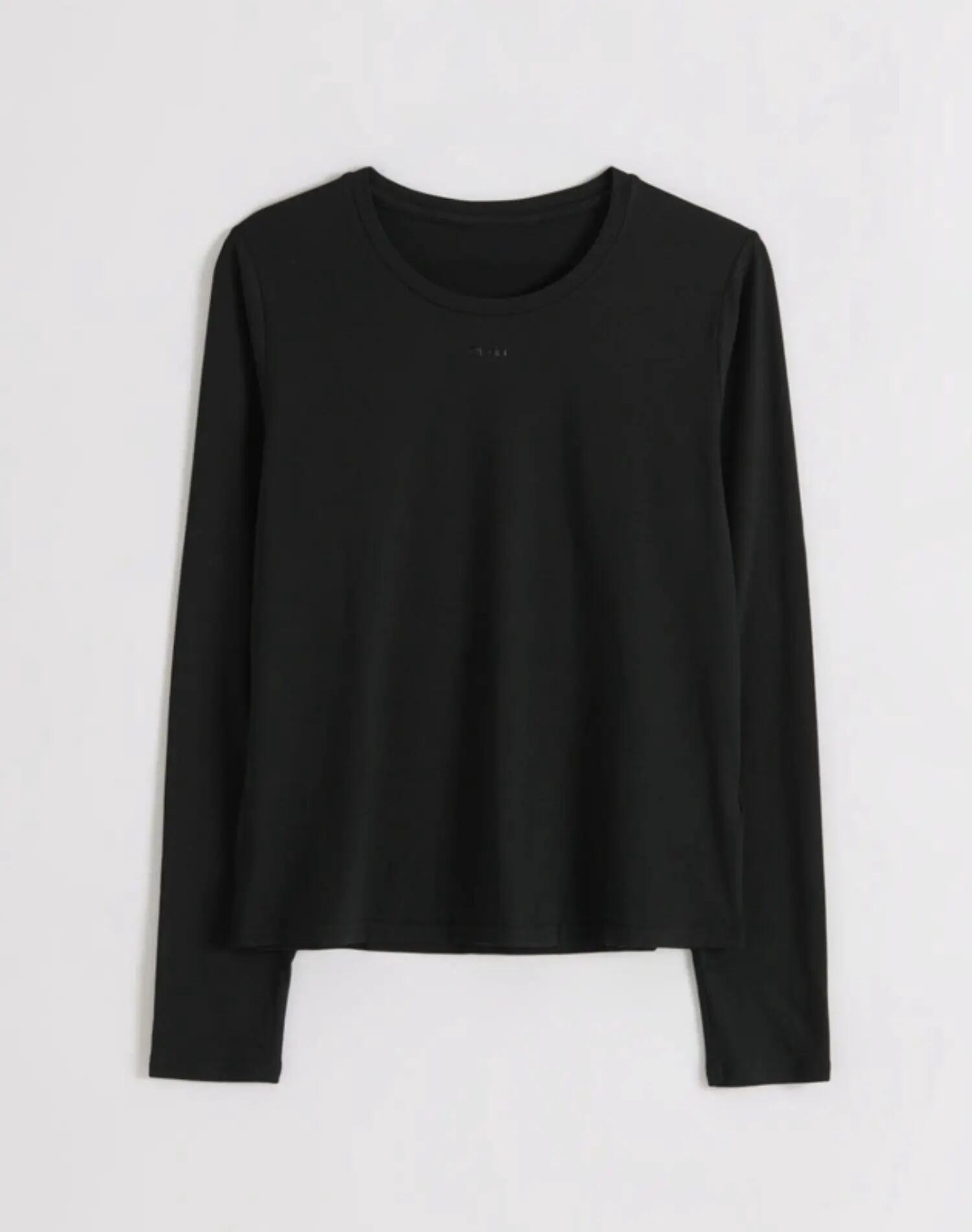Dames shirt lange mouwen ronde hals sneldrogend zacht basismodel zwart 5/5