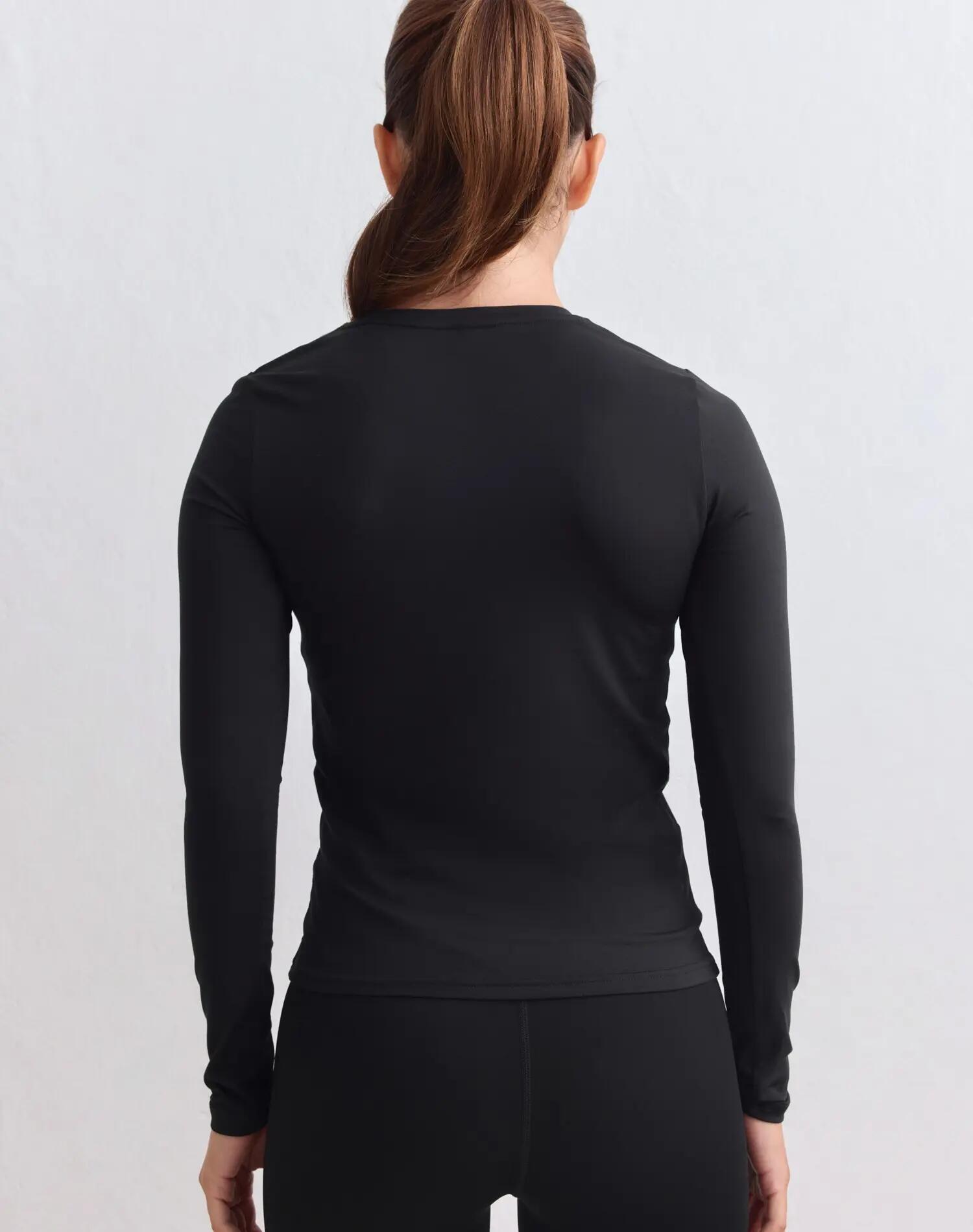 Dames shirt lange mouwen ronde hals sneldrogend zacht basismodel zwart 2/5