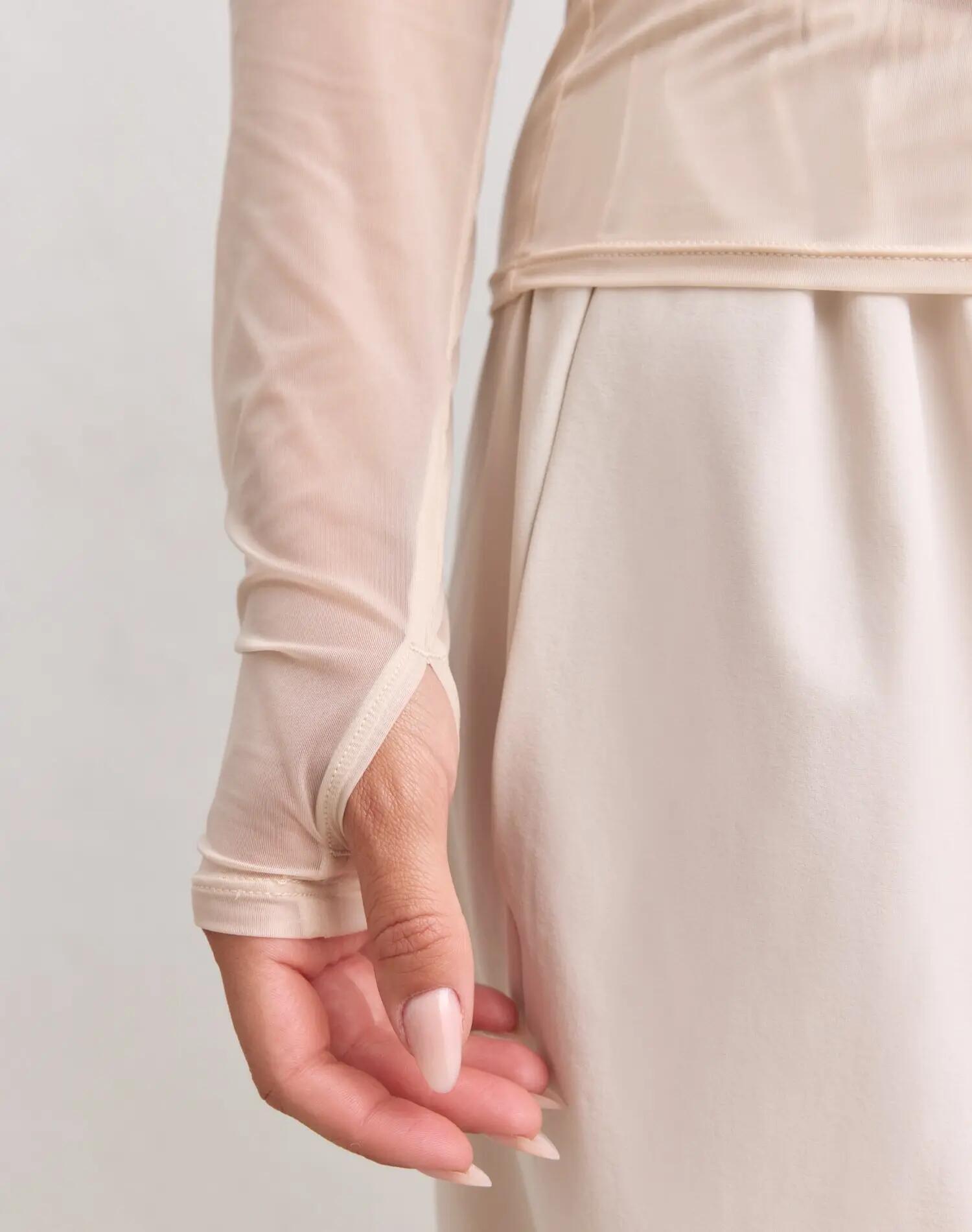 Women's Long Sleeve Top Ultra-Lightweight Thumbholes Sheer Sand 3/4