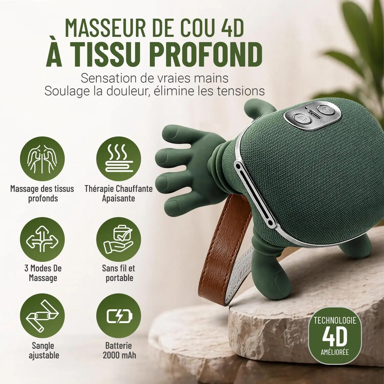 Appareil de Massage Cervical 4D avec Chaleur, Sans Fil, Masseur Cou Épaules Dos 4/6